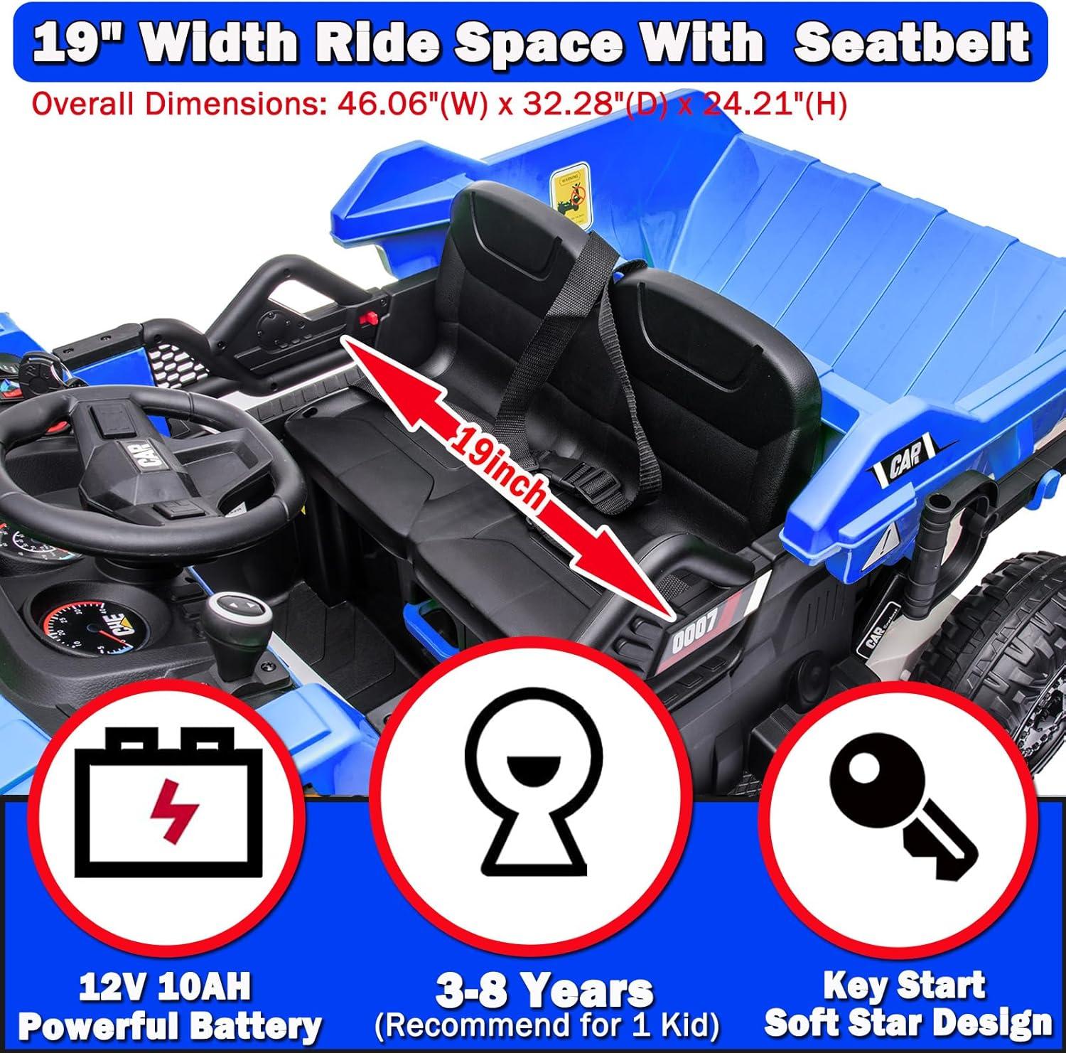 NEWQIDA 12V Ride On Dump Truck for Kids Car with Remote Control Construction Vehicles with Electric Dump Bed/Shovel, Ride On Toys for Boys Girls, 19" Spacious Seat, Music, Soft Start, Music, Blue