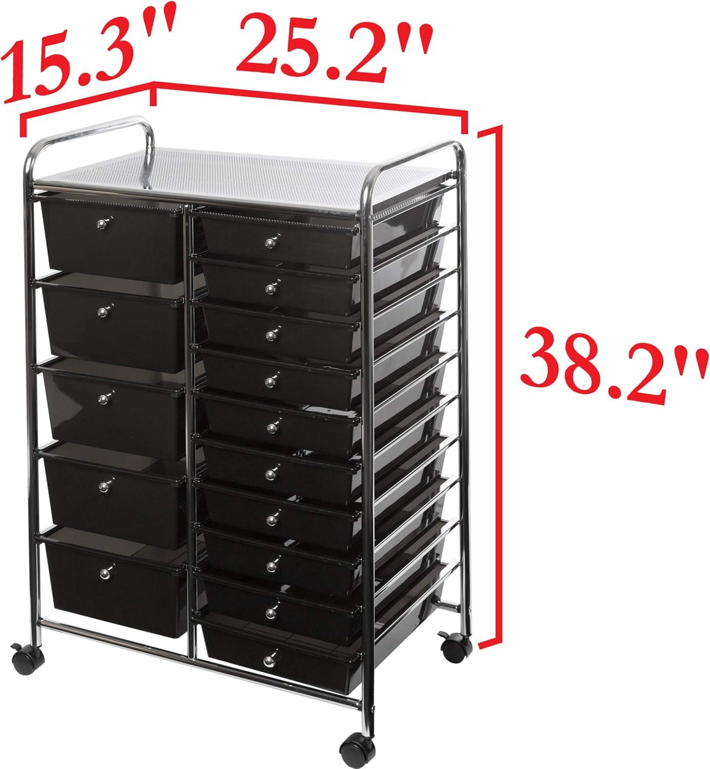 Seville Classics 15-Drawer Organizer Cart, Black