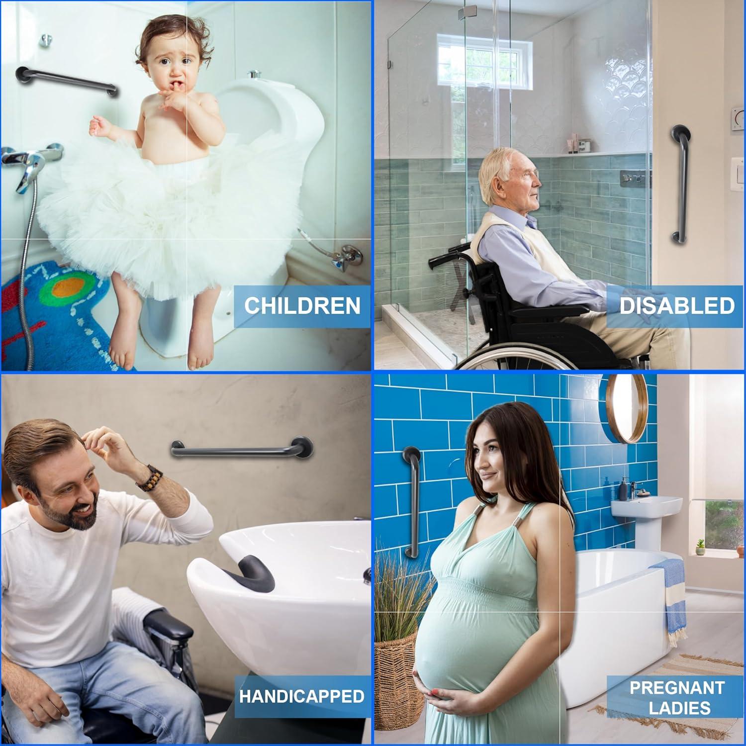 18” Shower Handle Smooth Grip | 304 Stainless Steel Bathroom Grab Bars For Seniors | Handicap Grab Bars Oil Rubbed Bronze | ADA Shower Bars Safety For Elderly | Grab Bars For Bathtubs And Showers