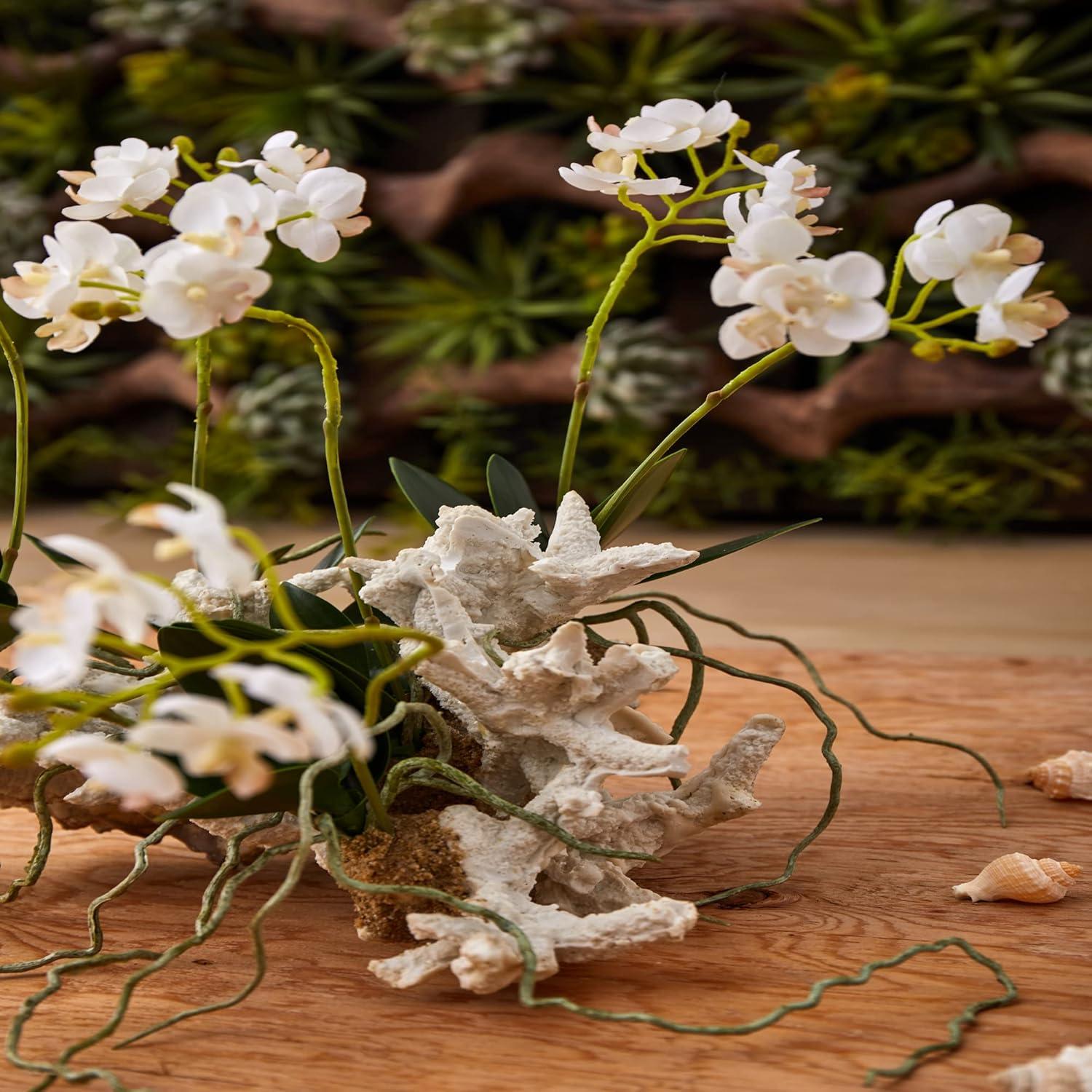 White Faux Orchid with Coral Base Tabletop Decor