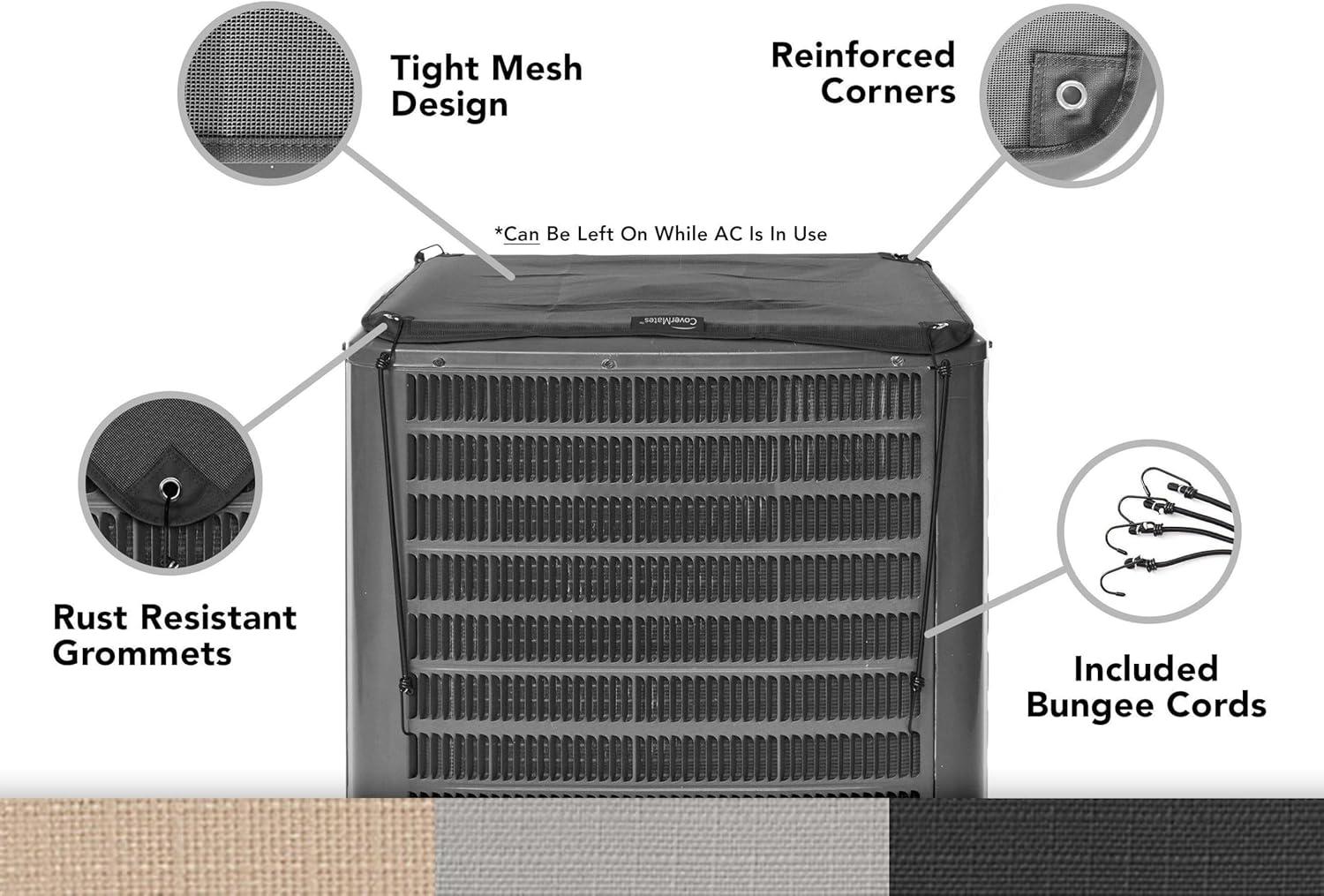 Covermates Mesh Top Air Conditioner Cover – Outdoor Protection for AC Units, Ultima 600D Polyester, Mesh Top 34W x 34D, Ripstop Black