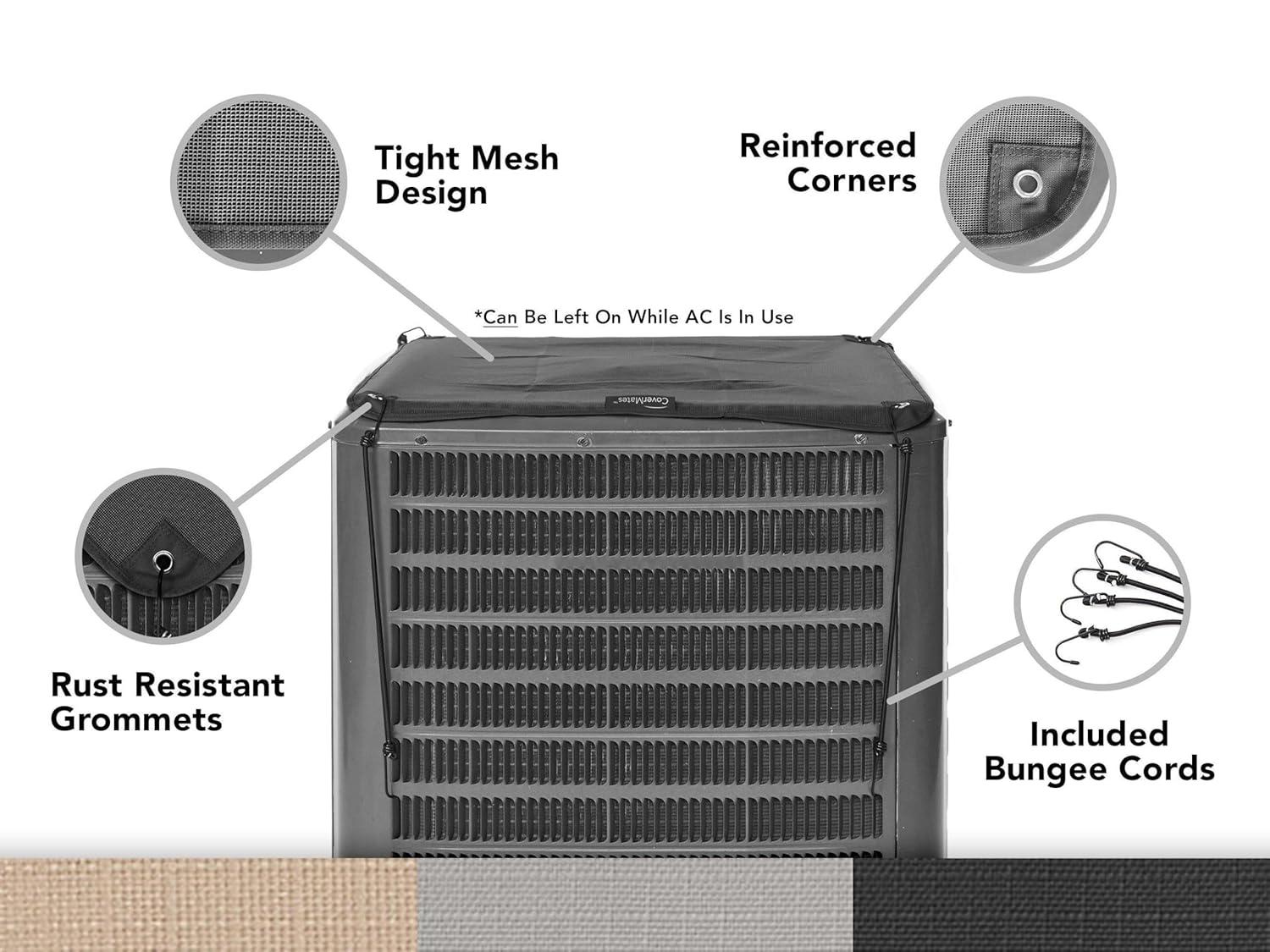 Covermates Mesh Top Air Conditioner Cover – Outdoor Protection for AC Units, Ultima 600D Polyester, Mesh Top 34W x 34D, Ripstop Black