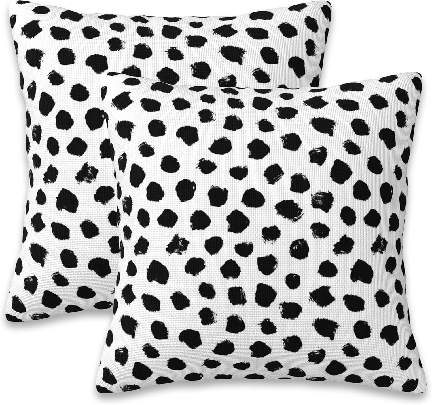 Polka Dots Decorative Throw Pillow Cover Case Brush Strokes Dots Cotton Linen Outdoor Pillow Cases Square Cushion Covers for Sofa Couch Bed Car 18x18 inch Black