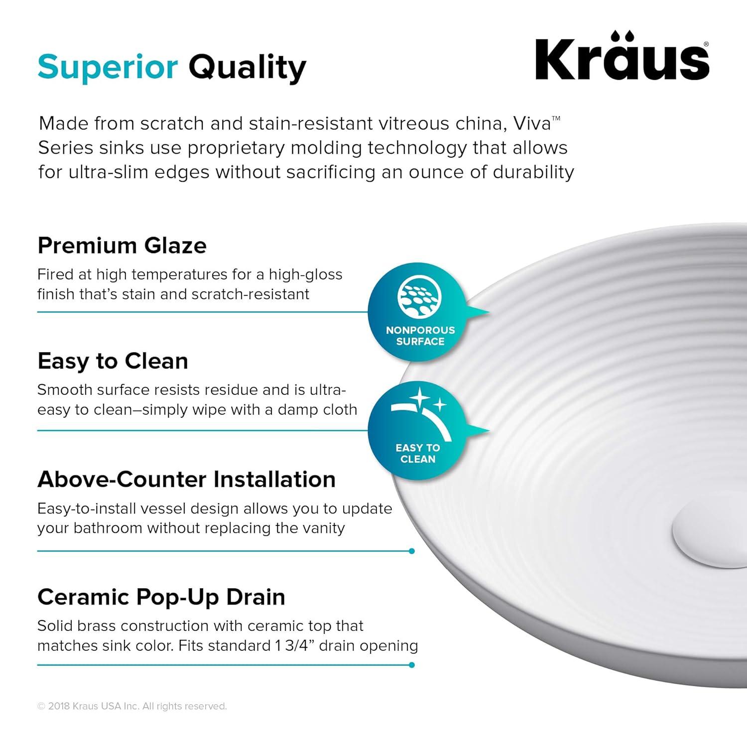 KRAUS Viva™ Thin Ceramics Vessel Bathroom Sink with Pop-Up Drain
