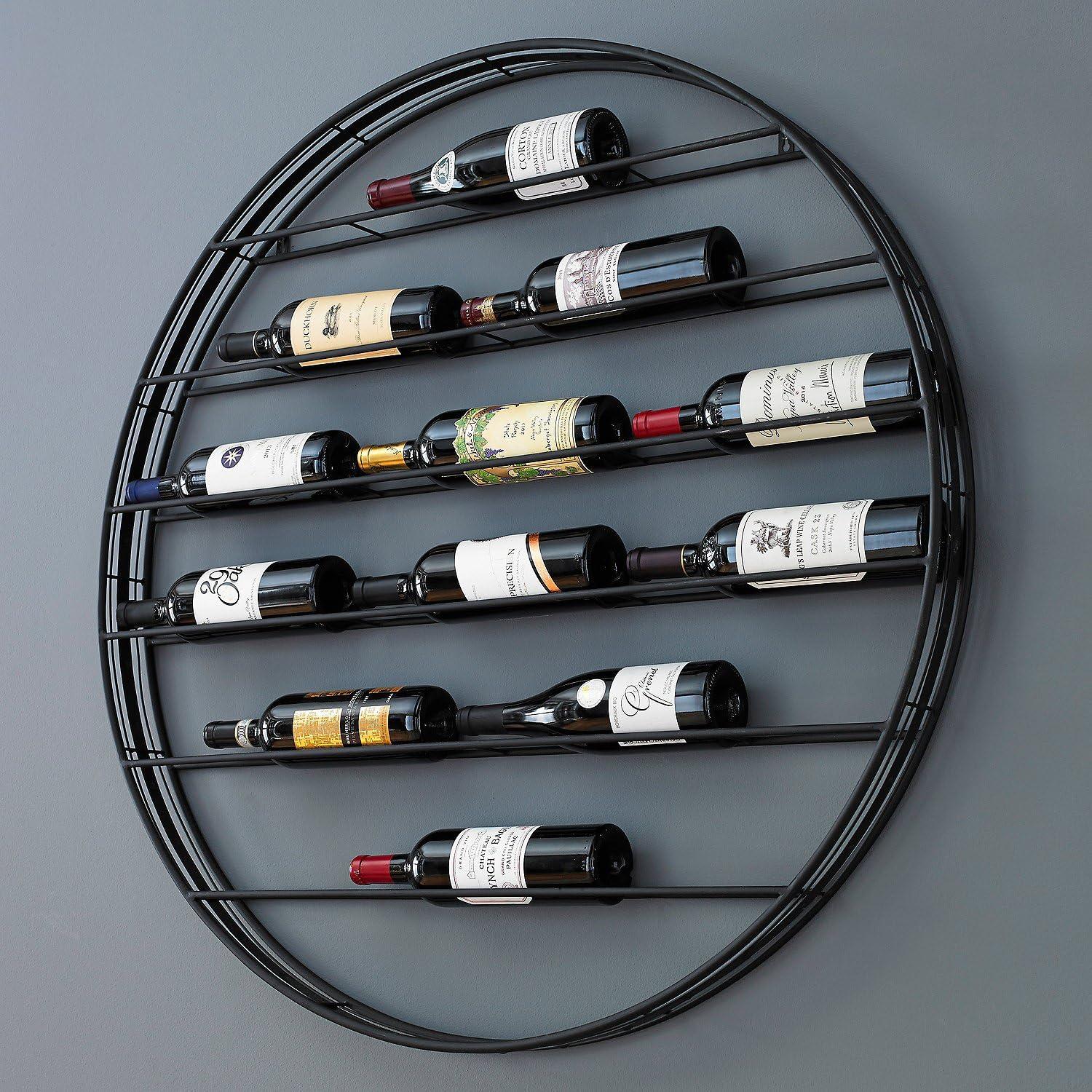 Black Powder-Coated 12-Bottle Wall Mounted Wine Rack