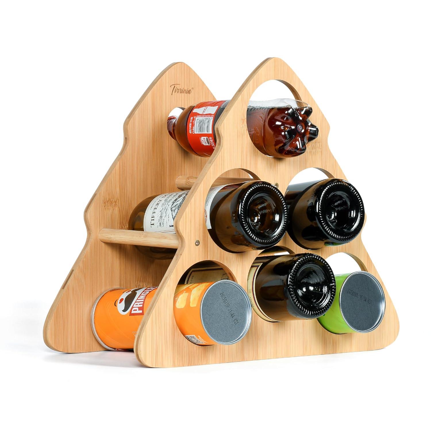 Tirrinia Bamboo Wine Rack, Wine Bottle Holder with Cute Christmas Tree Shape, Wine Rack Freestanding Floor, Wine Racks Countertop for Kitchen Decor, Best Gift for Christmas Decoration & Wine Storage