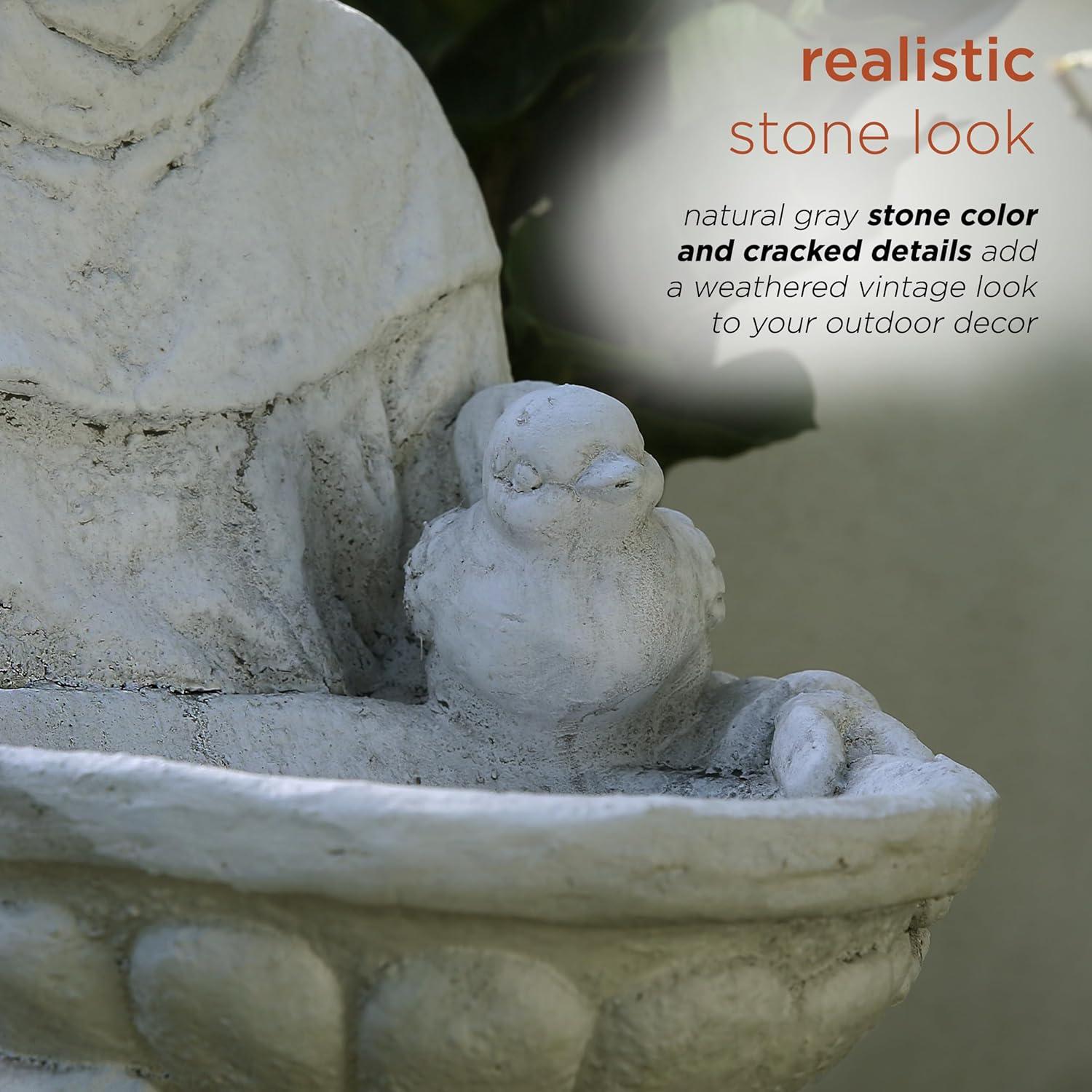 45 in. Tall Outdoor Saint Francis Birdbath Statue Yard Art Decoration, Light Gray