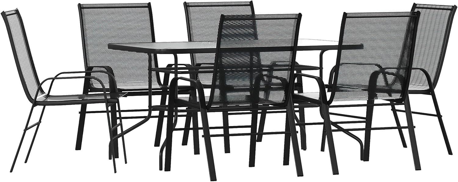 Brazos 7-Piece Black Steel & Tempered Glass Outdoor Dining Set