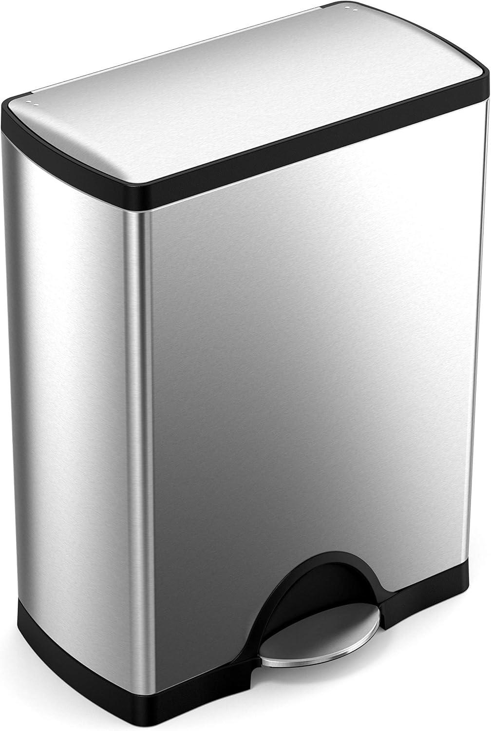 simplehuman 50 Liter / 13.0 Gallon Rectangular Kitchen Step Trash Can, Brushed Stainless Steel