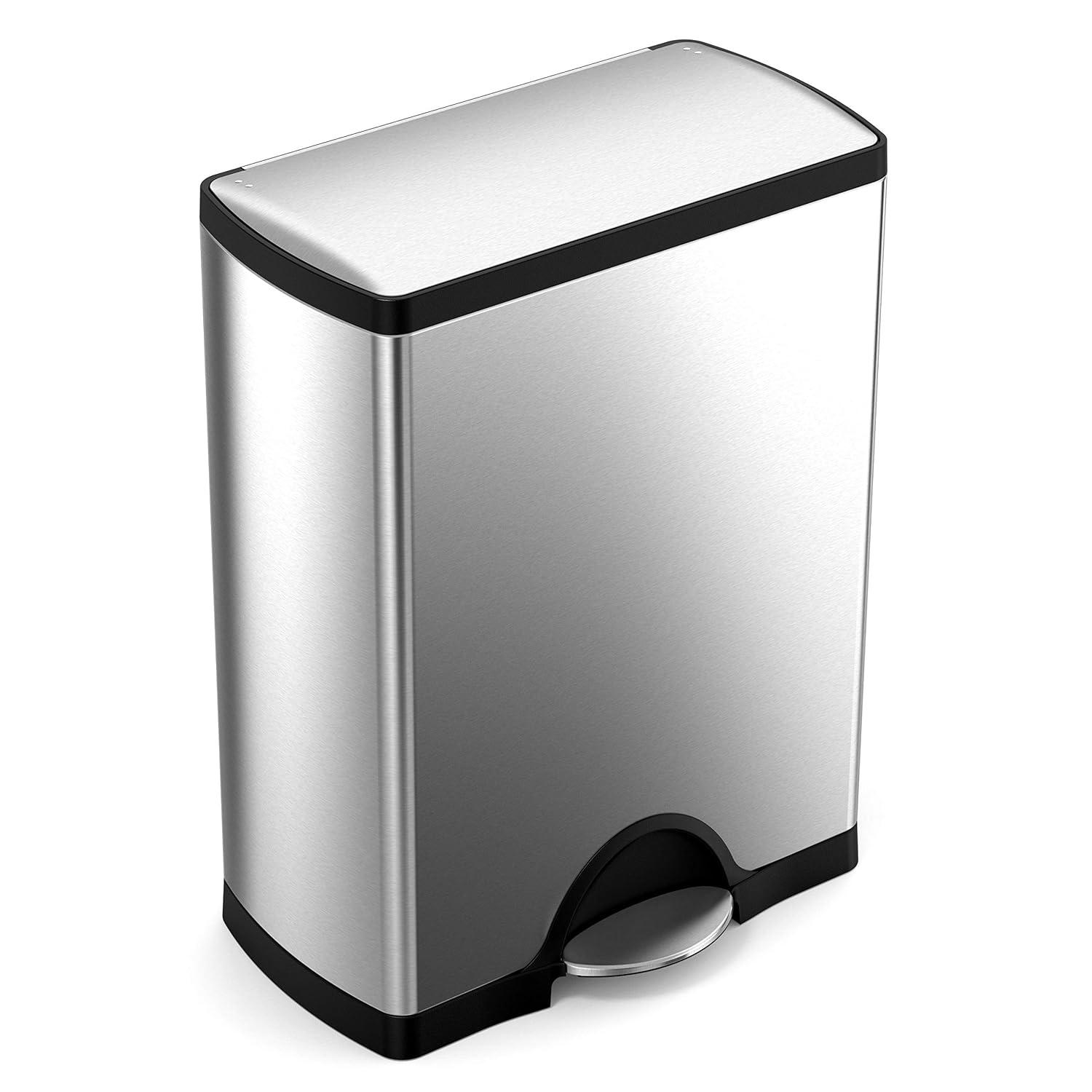 simplehuman 50 Liter / 13.0 Gallon Rectangular Kitchen Step Trash Can, Brushed Stainless Steel