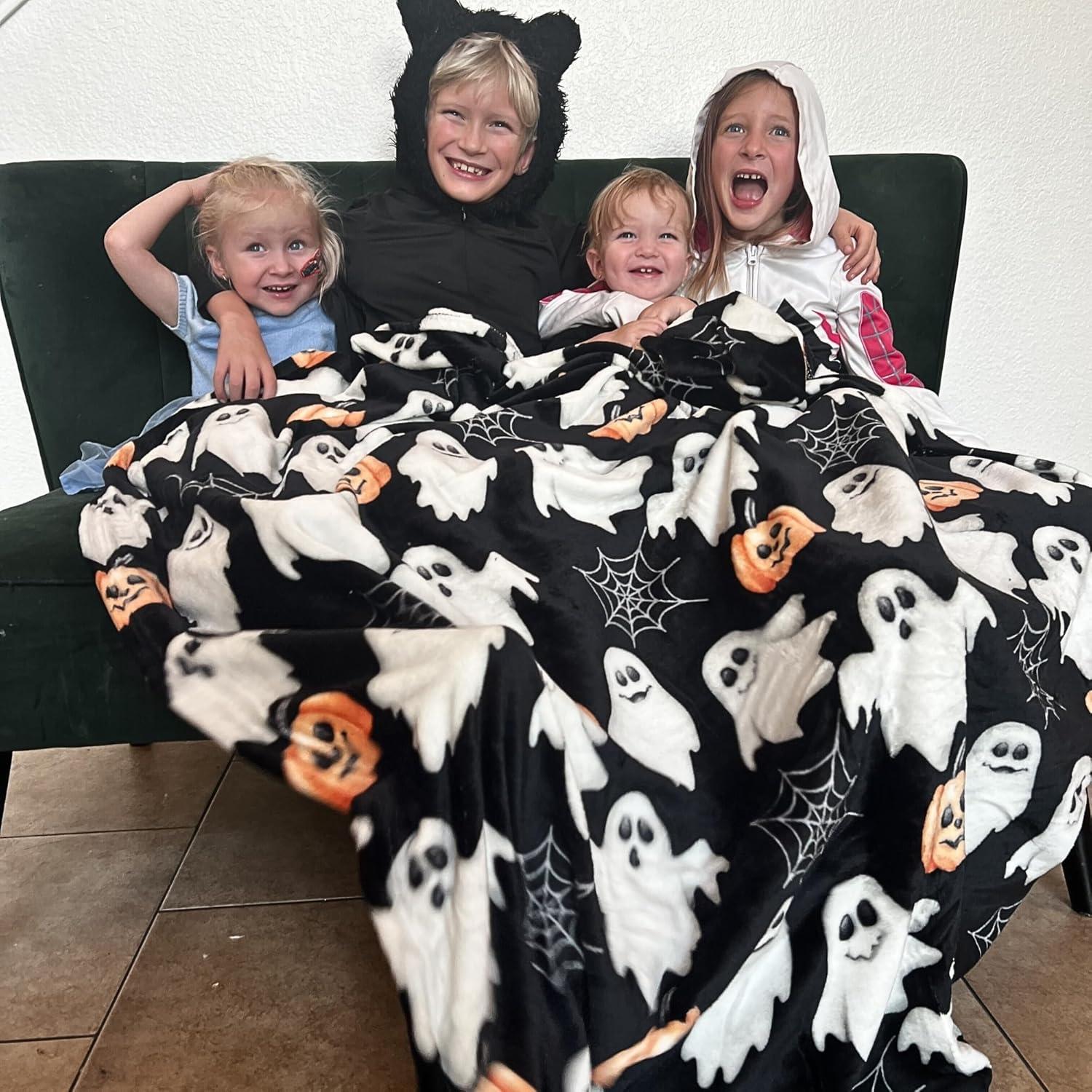 RT Designer's Collection Halloween Pumpkin Ghost Printed Flannel Throw Blanket 50" x 70" Multicolor