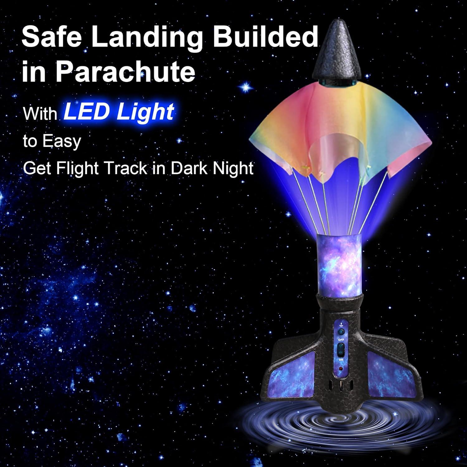 JEEXI Original Rocket Launcher for Kids - Outdoor Toys Electric Flying Motorized Rocket with Parachute Safely Land, STEM Spaceship Launch up to 200 ft Birthday Gifts for Boys