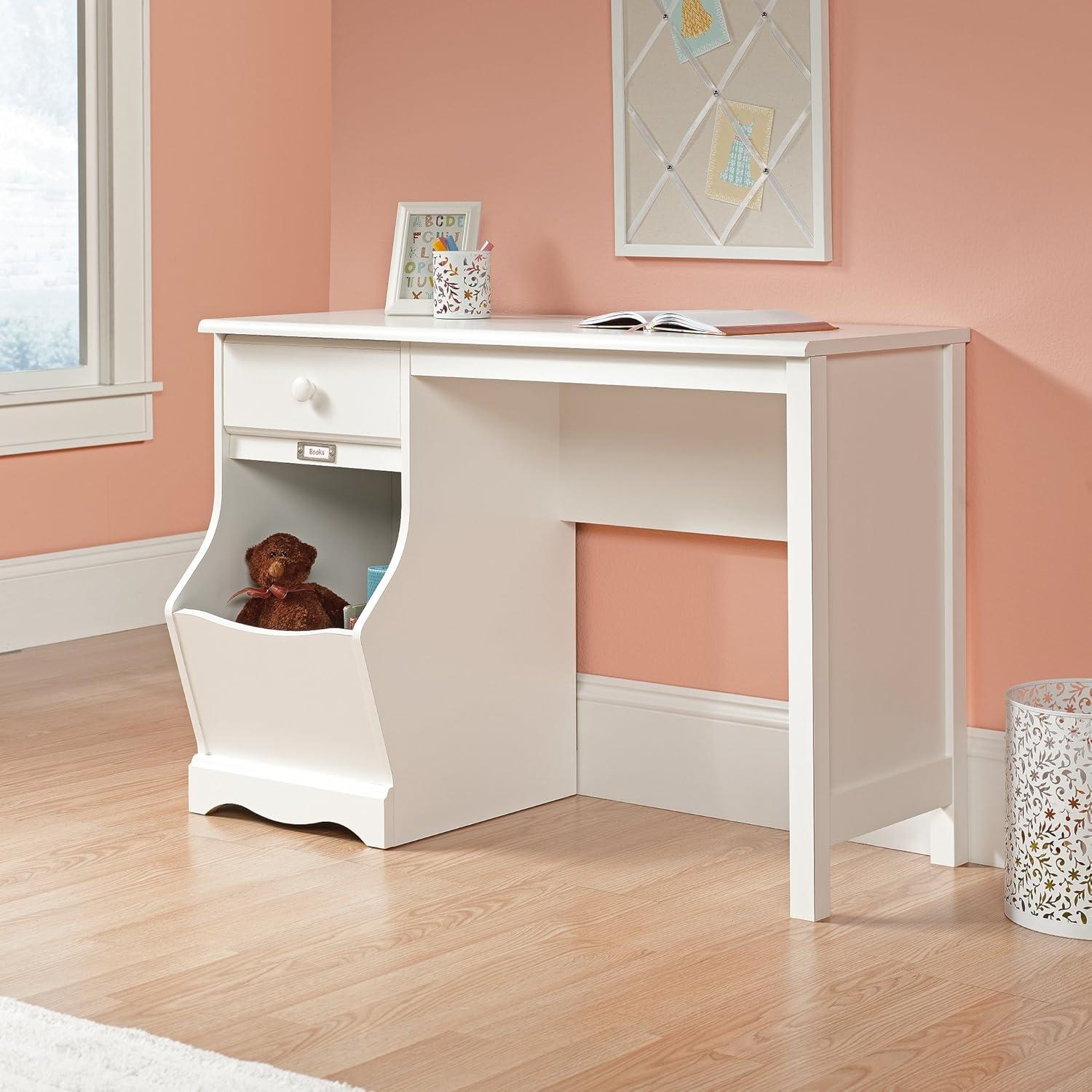 Soft White Versatile Child's Desk with Storage Drawer and Bin