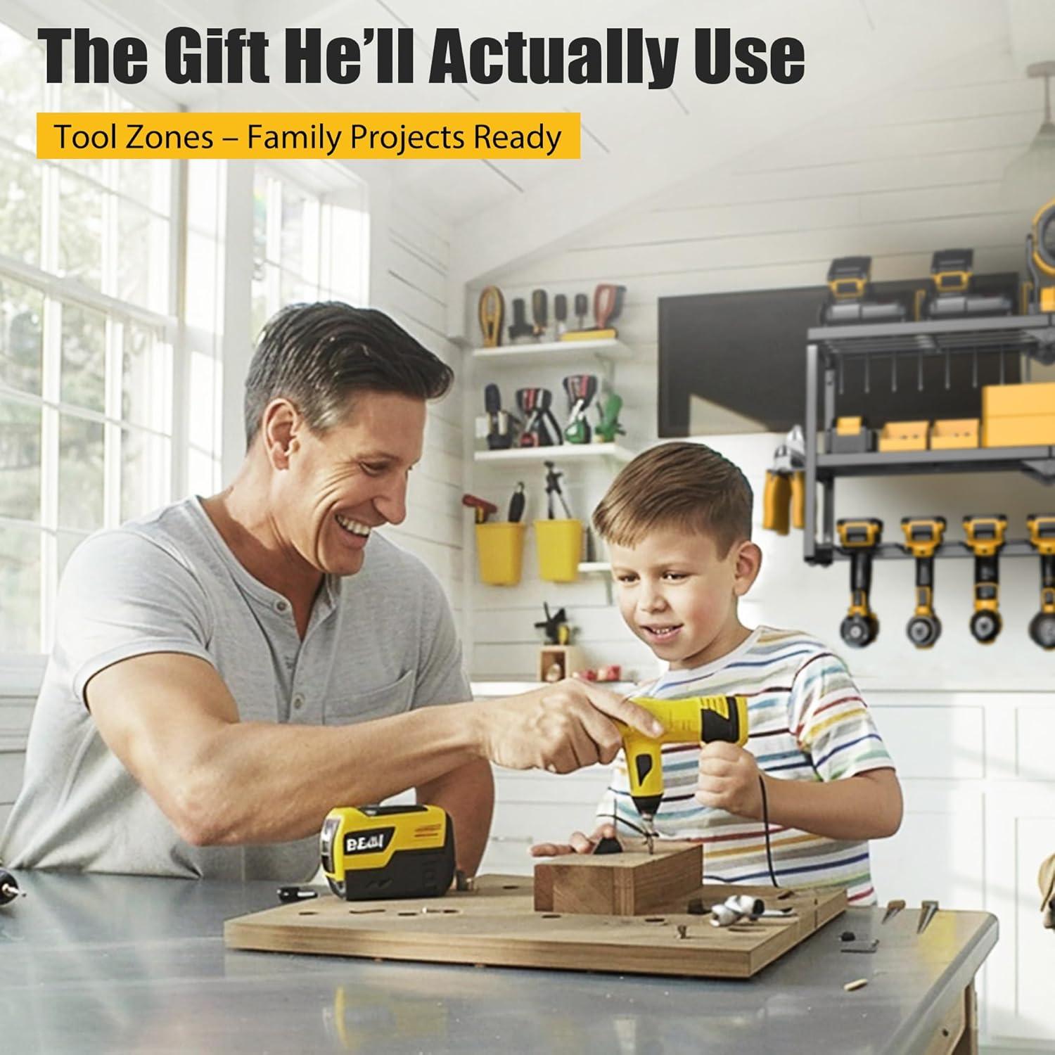 Power Tool Organizer, 7 Drill Holder for Tool Organizer, Storage and Organization for Garage, Heavy Duty Metal Tool Shelf Utility Rack for Cordless Power Tools Suitable for Pegboard/Workshop