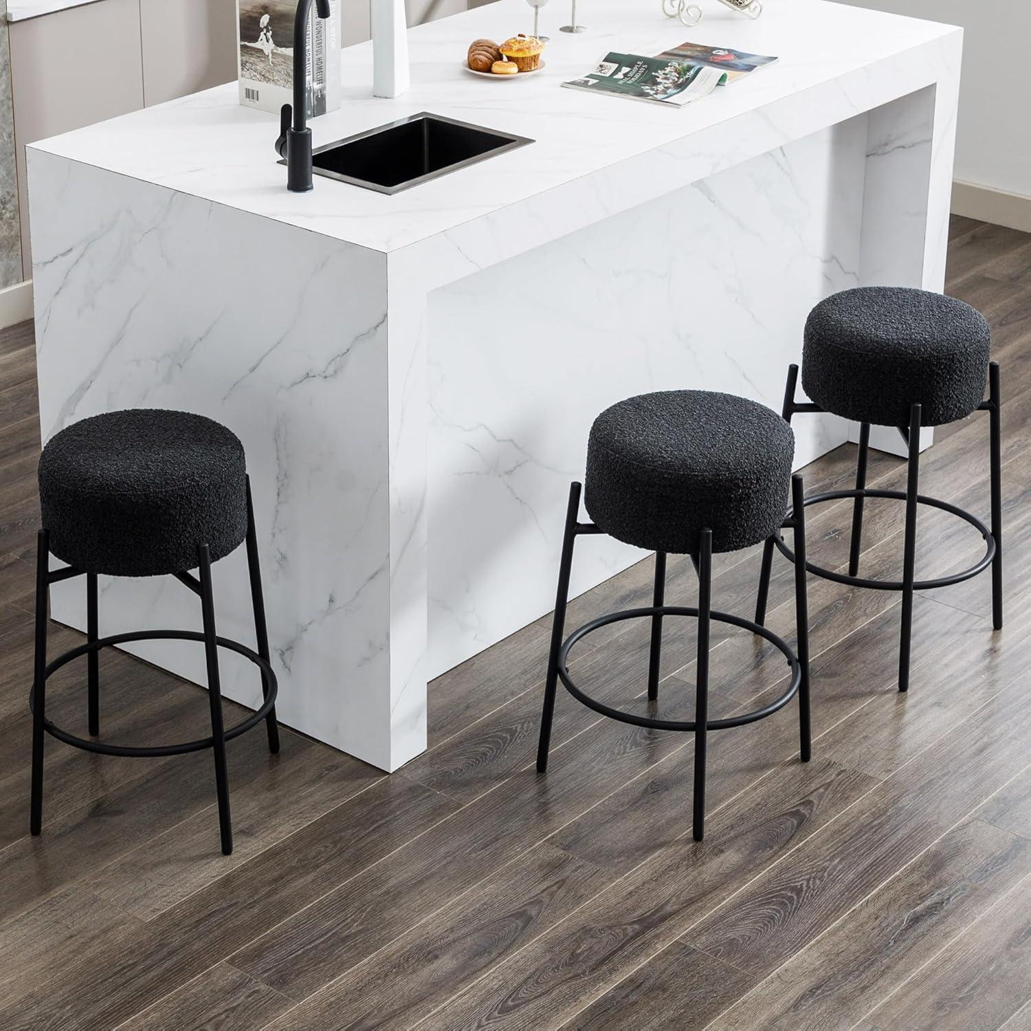 Amy Swivel Backless Boucle Upholstered 26.7"H Counter Stool with Steel Frame (Set of 2/3/4)