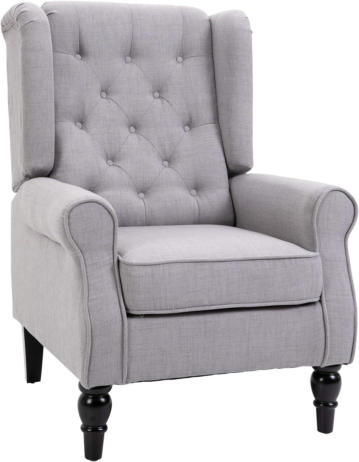 Elegant Grey Tufted High Wingback Accent Chair with Polished Wood Legs