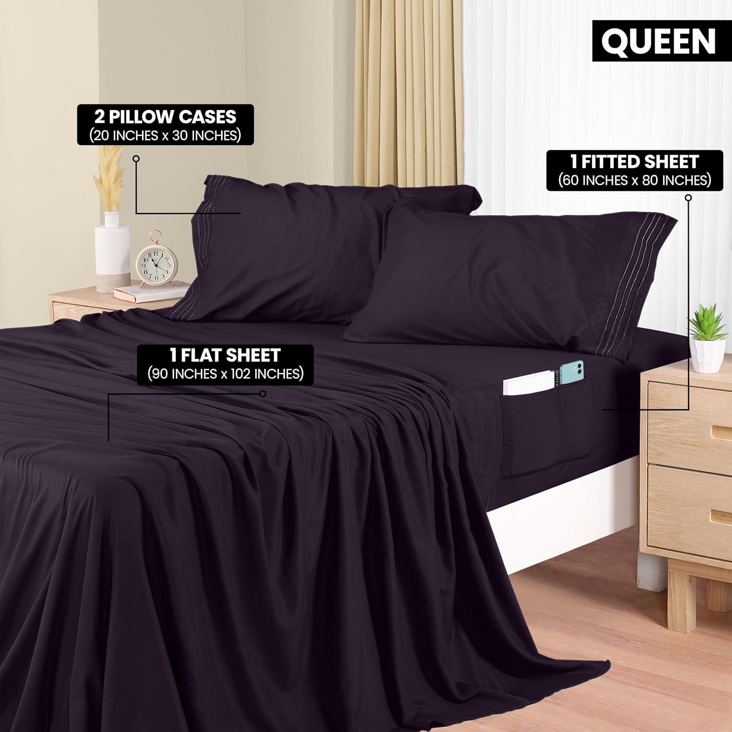 Queen Purple Microfiber Deep Pocket 4-Piece Sheet Set