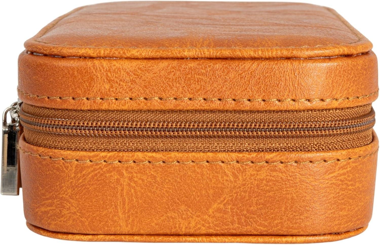 Household Essentials Vegan Leather Travel Jewelry Organizer Box Caramel: Rectangle Decorative Storage, 7.09" x 3.94" x 1.97"