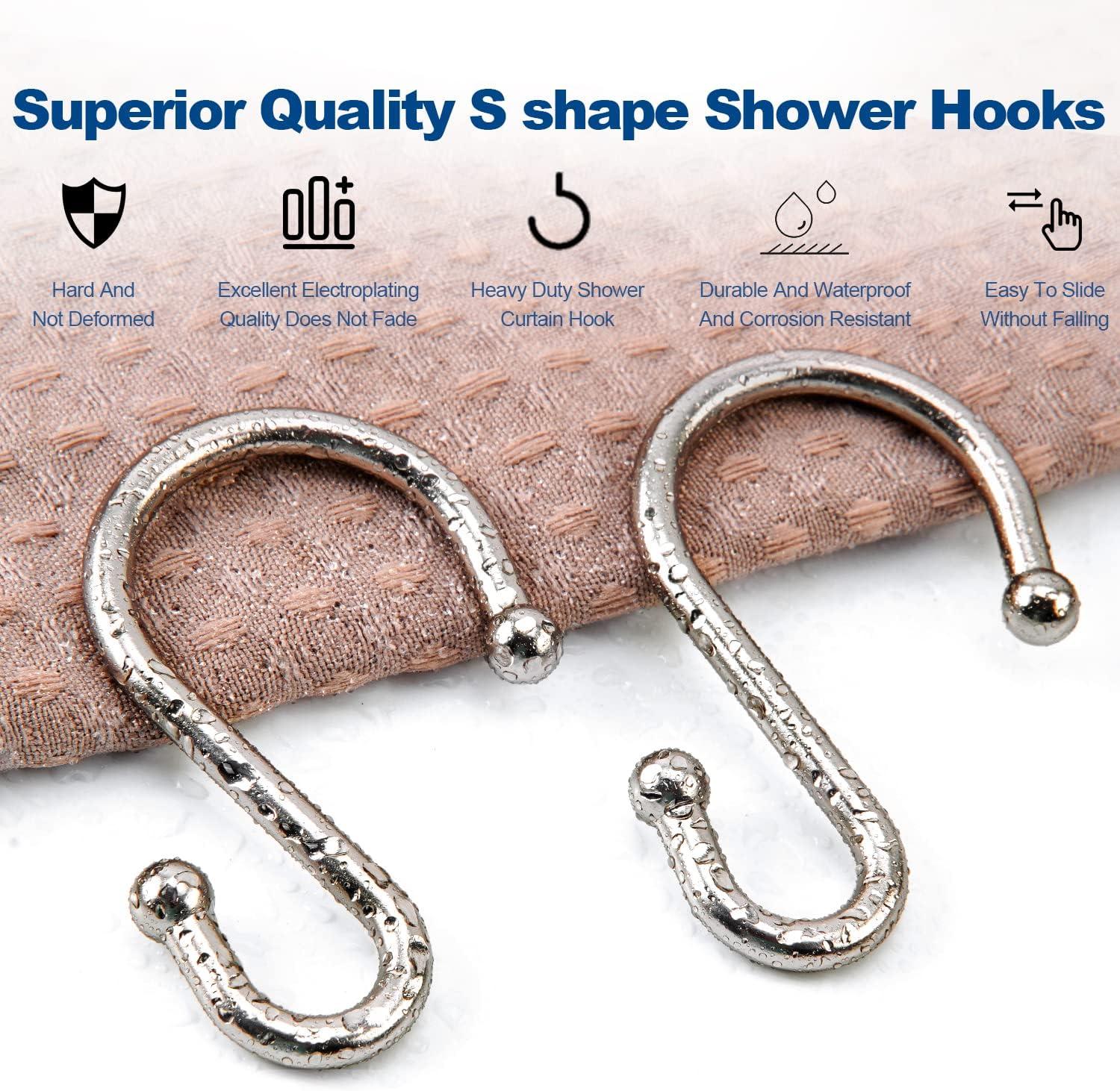 Shower Curtain Hooks Rings, Stainless Steel S Shaped Shower Hooks Rust Proof, Shower Curtain Hangers for Shower Curtain, Kitchen, Wardrobe & Garden,