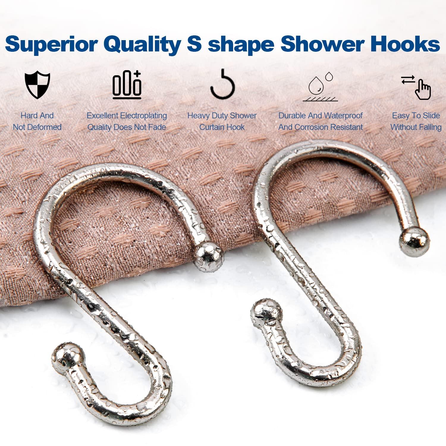 Shower Curtain Hooks Rings, Stainless Steel S Shaped Shower Hooks Rust Proof, Shower Curtain Hangers for Shower Curtain, Kitchen, Wardrobe & Garden,