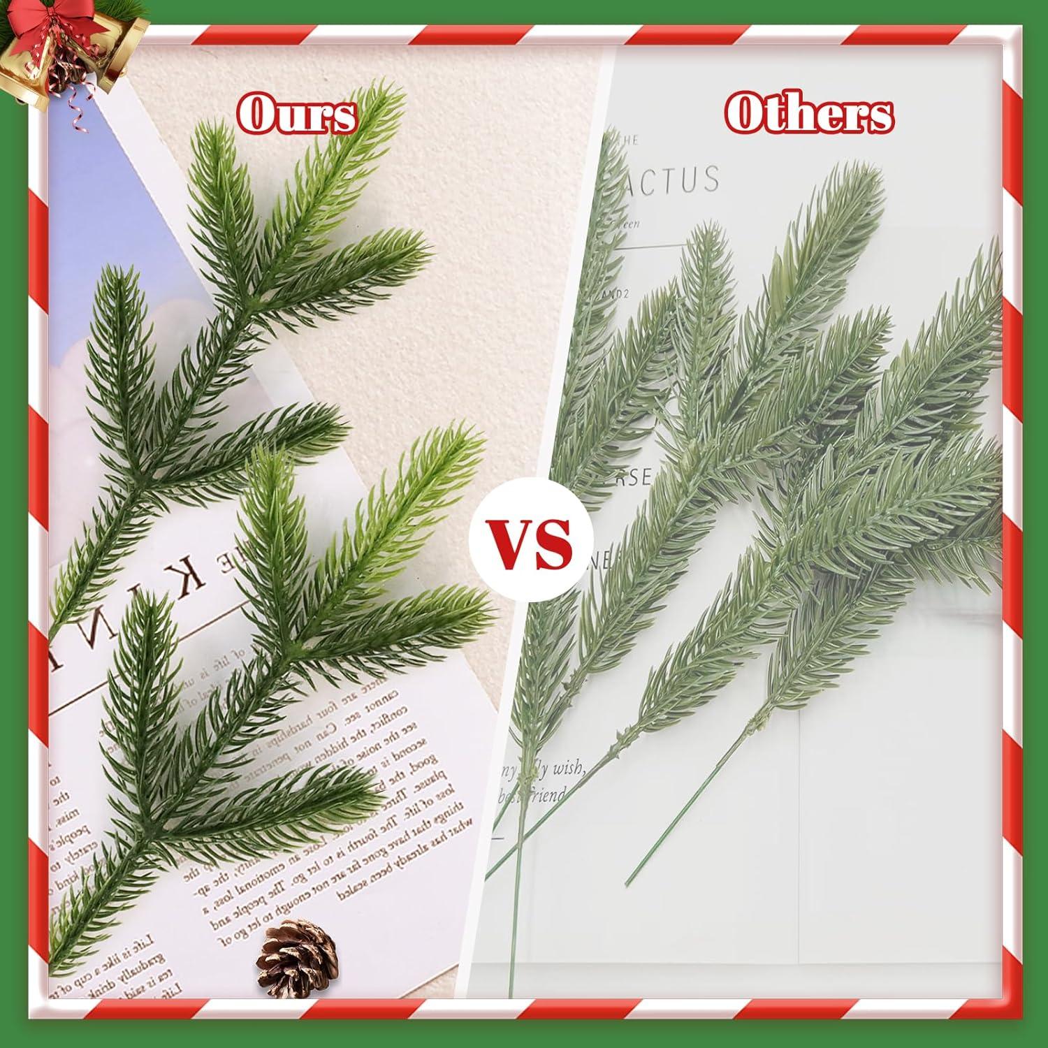 50 Pcs Artificial Pine Branches Christmas Pine Needles Green Plants Fake Greenery Pine Picks Christmas Decorations for DIY Garland Wreath Xmas Embellishing and Home Garden Decoration