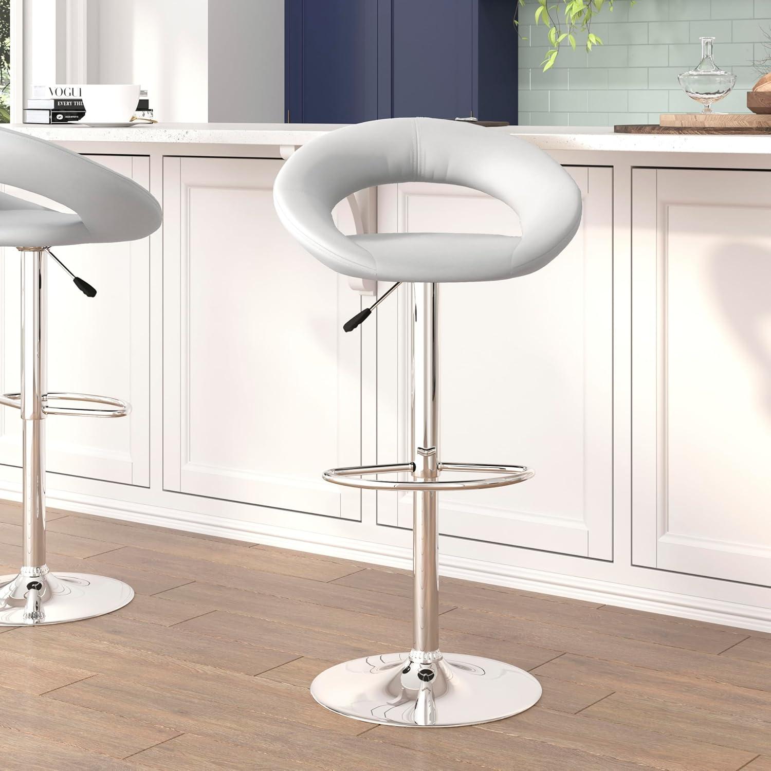 Flash Furniture Contemporary Vinyl Rounded Orbit-Style Back Adjustable Height Barstool with Chrome Base