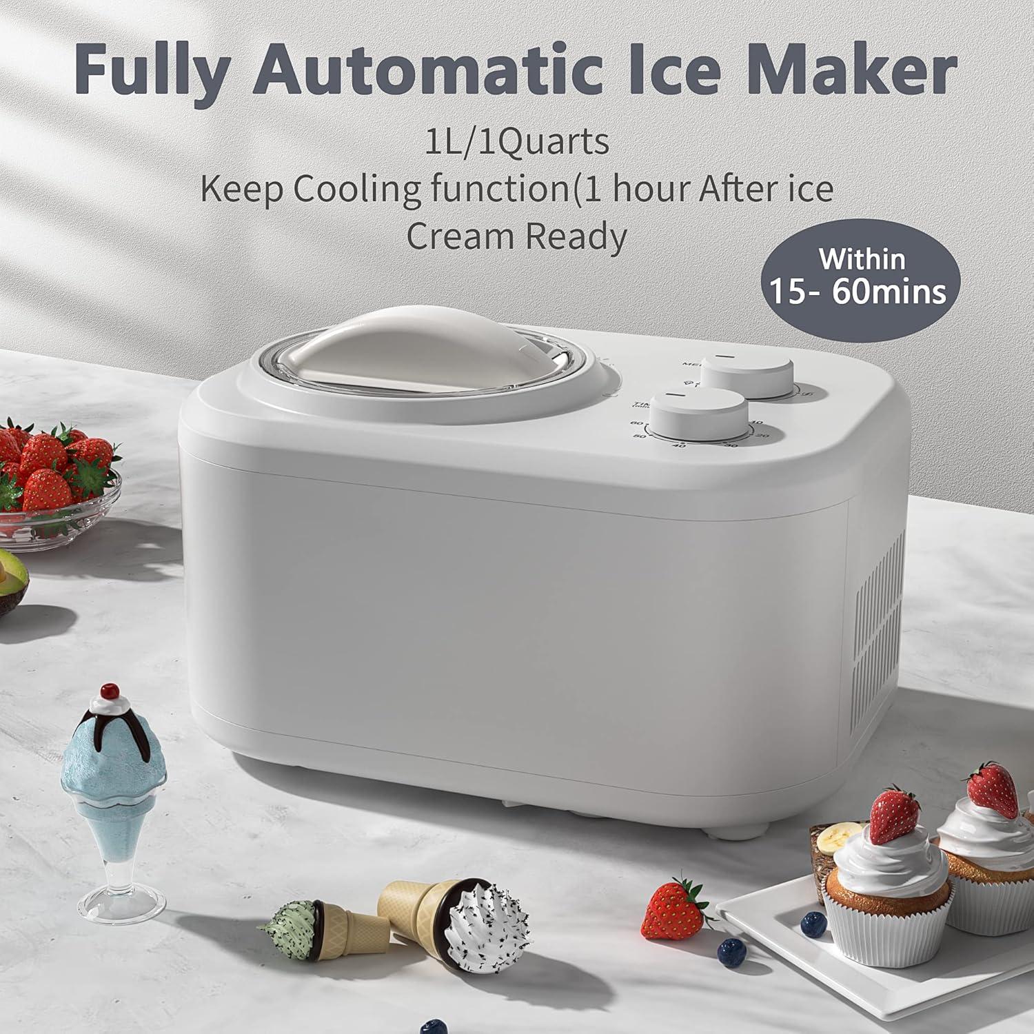 Compact White Stainless Steel Automatic Ice Cream Maker