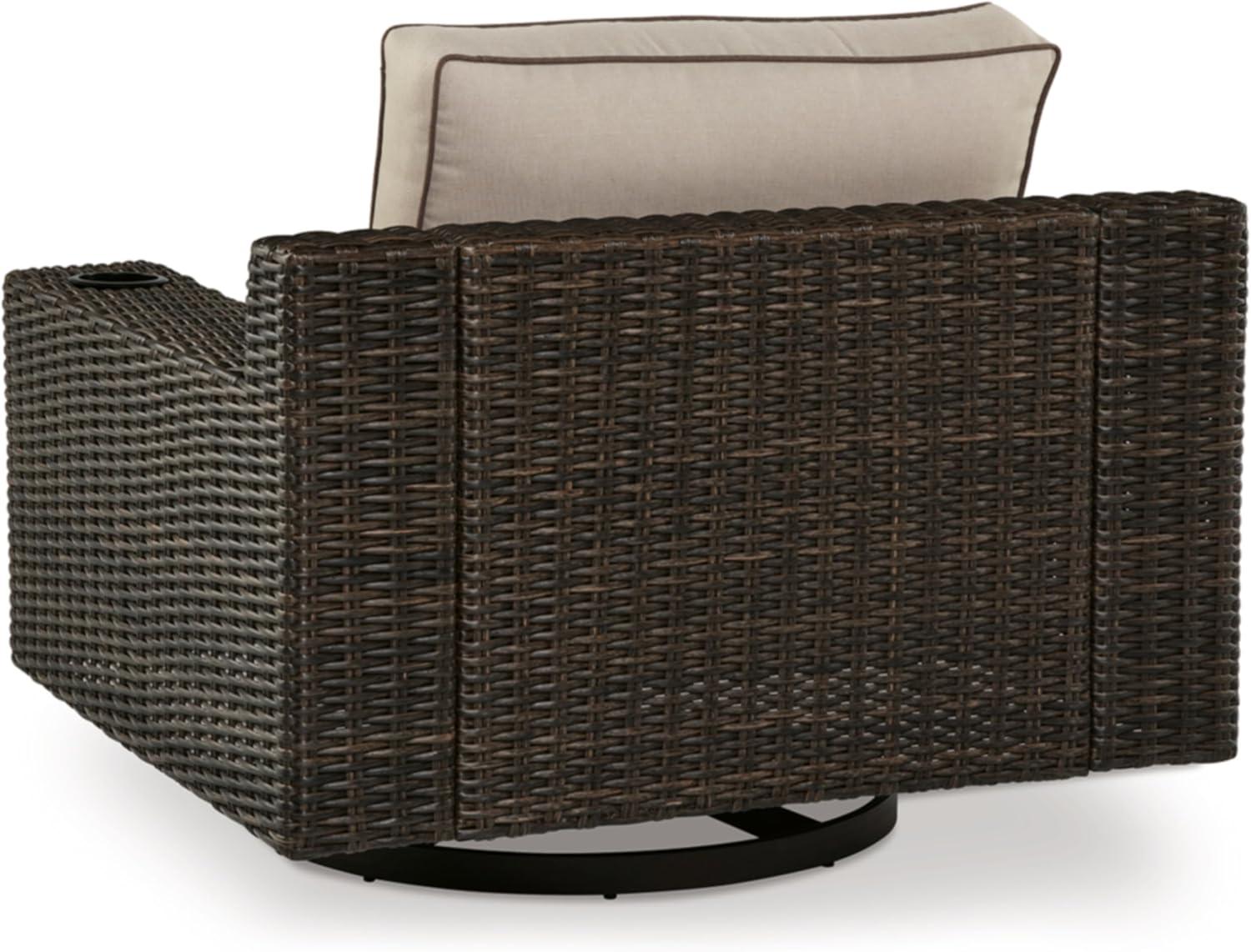 Ashley Furniture Coastline Bay Brown Outdoor Swivel Lounge with Cushion