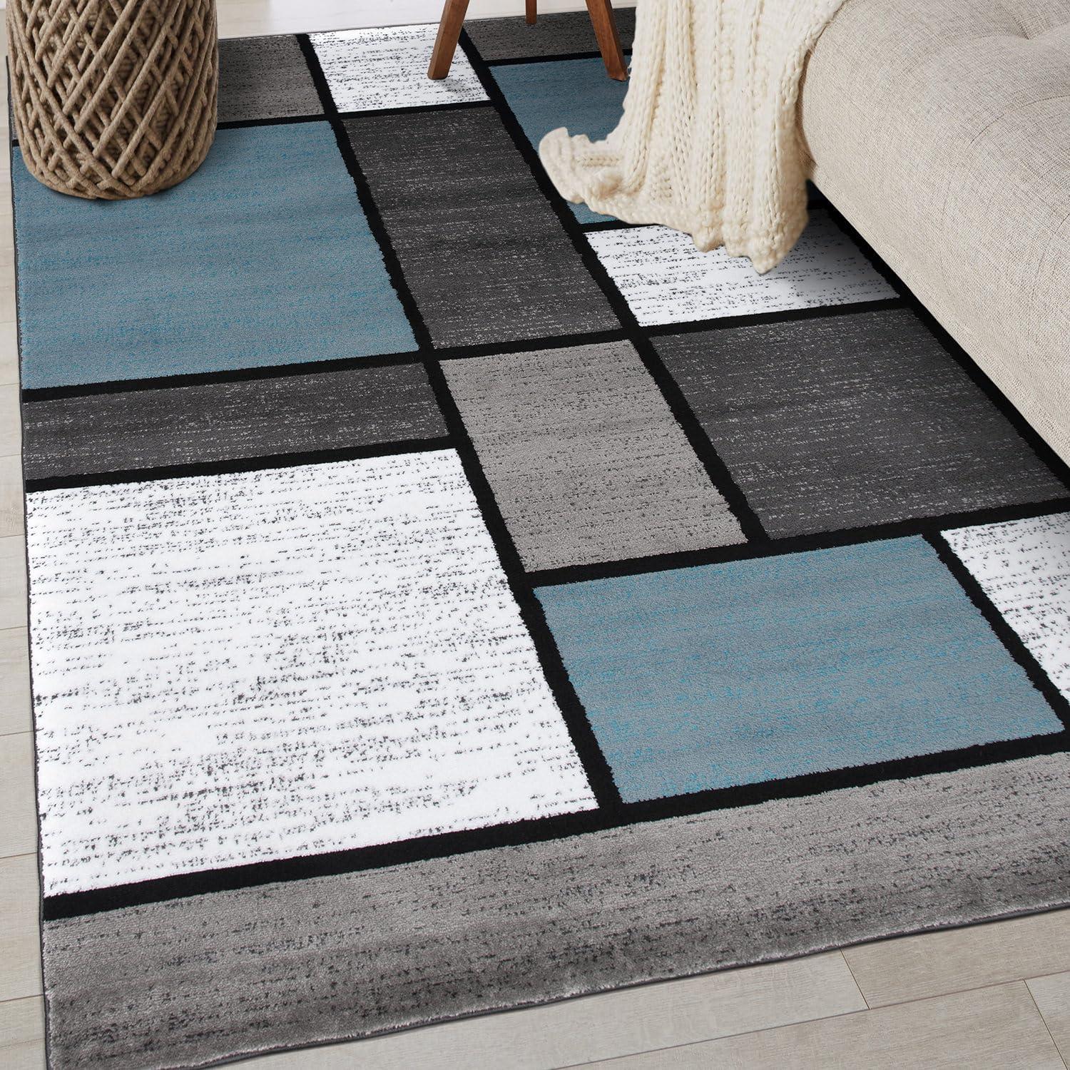 World Rug Gallery Contemporary Modern Boxed Color Block Blue Gray 3'3"x5' Area Rug