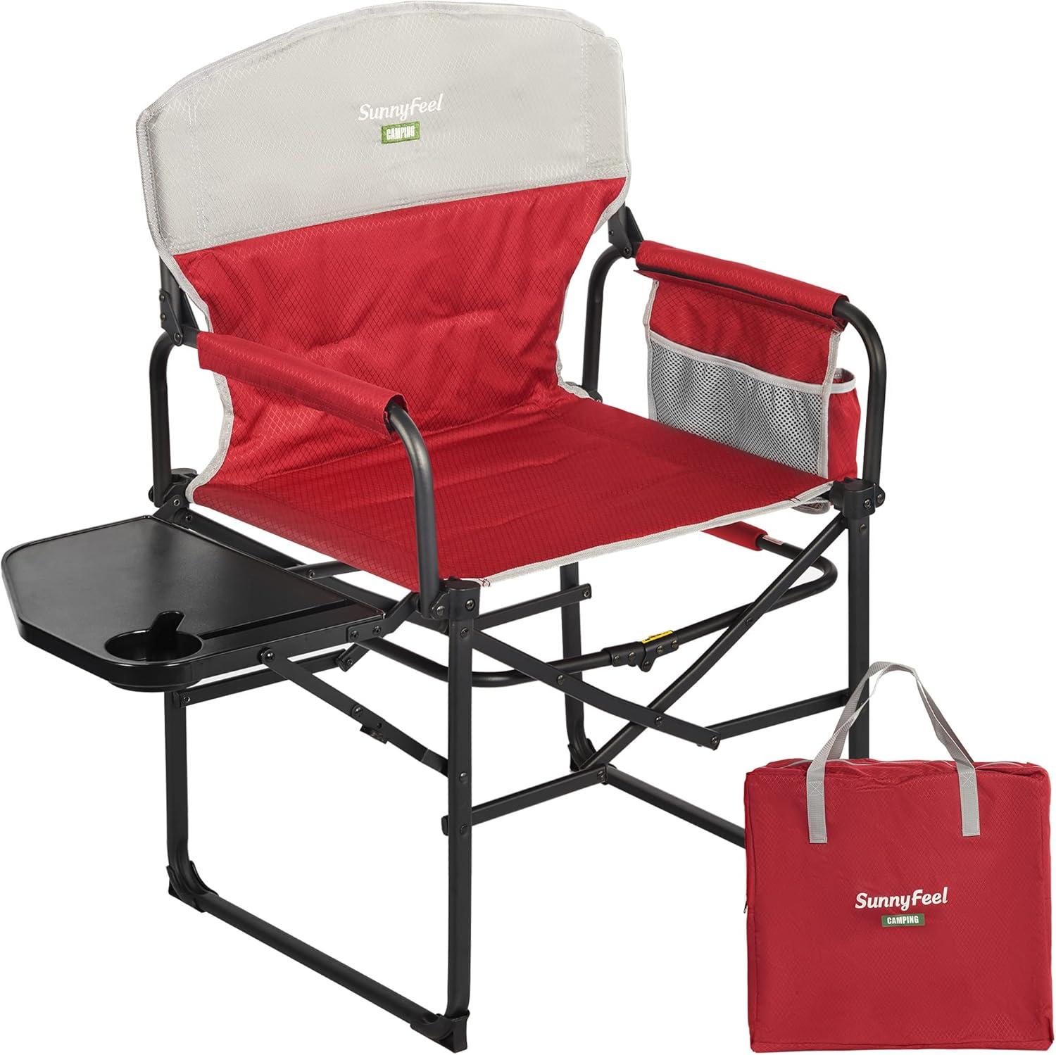 Red and Black Heated Steel Folding Directors Chair with Storage