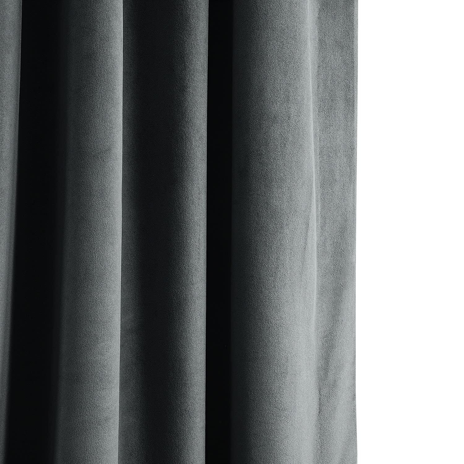 Half Price Drapes Signature Natural Grey Velvet Blackout Curtains For Bedrooms (1 Panel), 50WX 120L