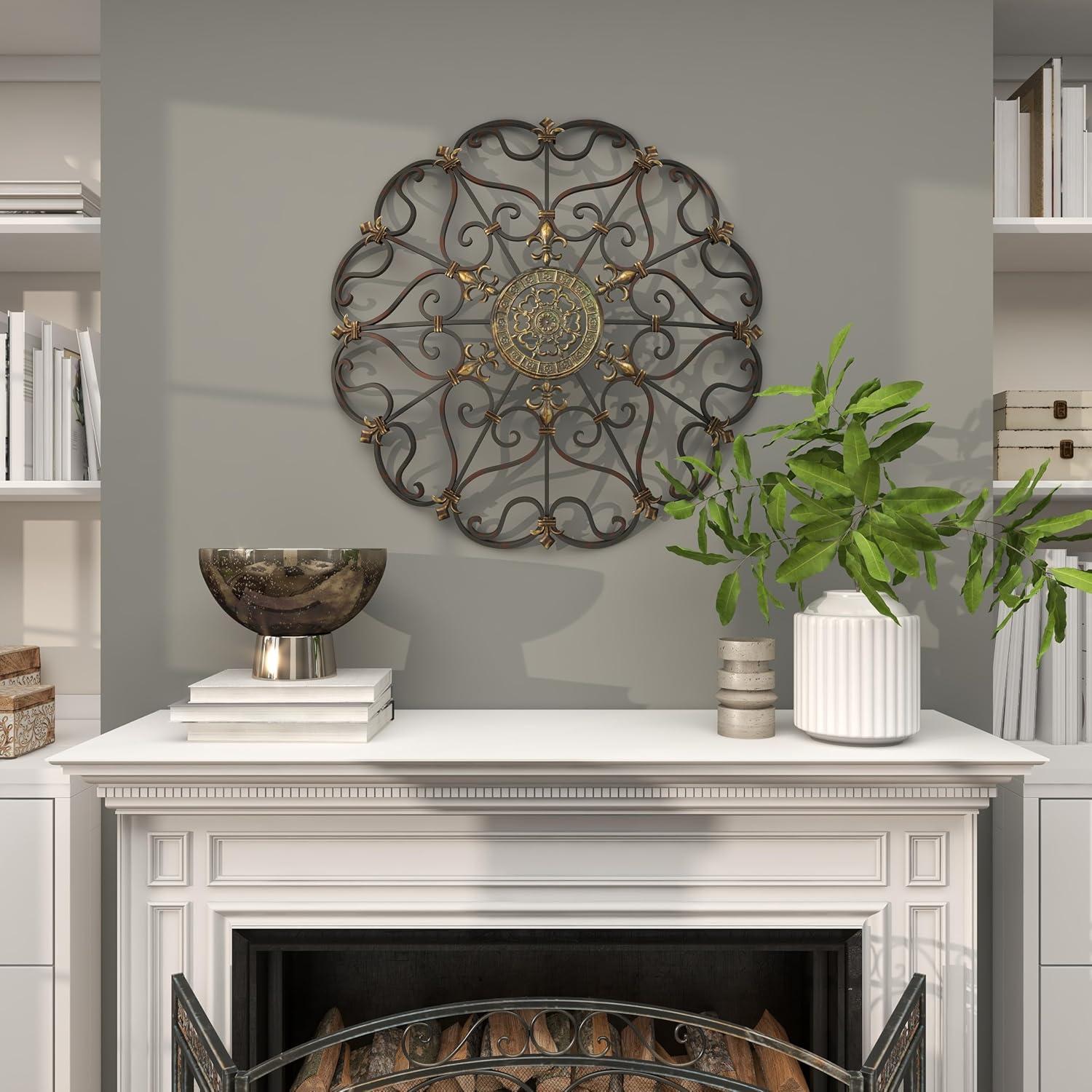 DecMode Brown Metal Scroll Wall Decor