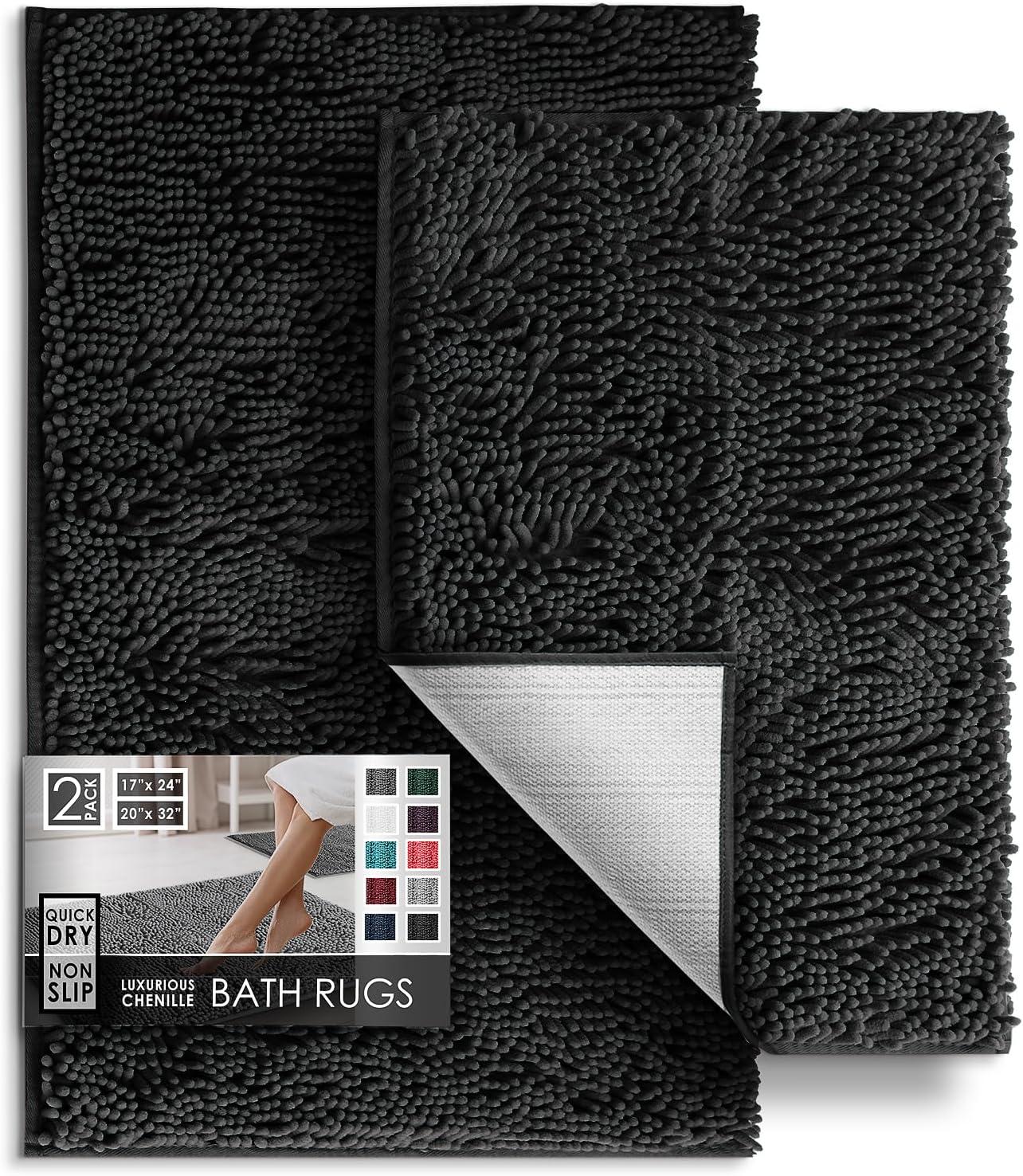 Hearth & Harbor Bathroom Rugs, Machine Washable Chenille Bath Mat for Bathroom