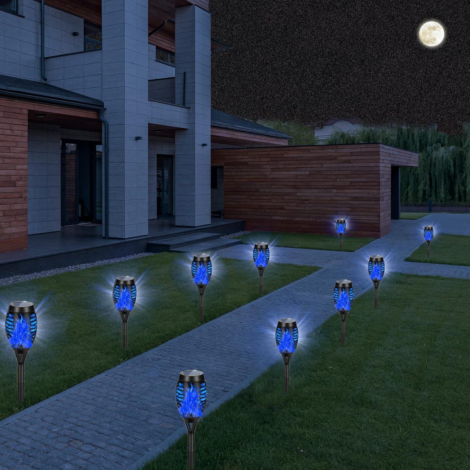 Black Solar LED Tiki Torches with Flickering Flame, 4-Pack