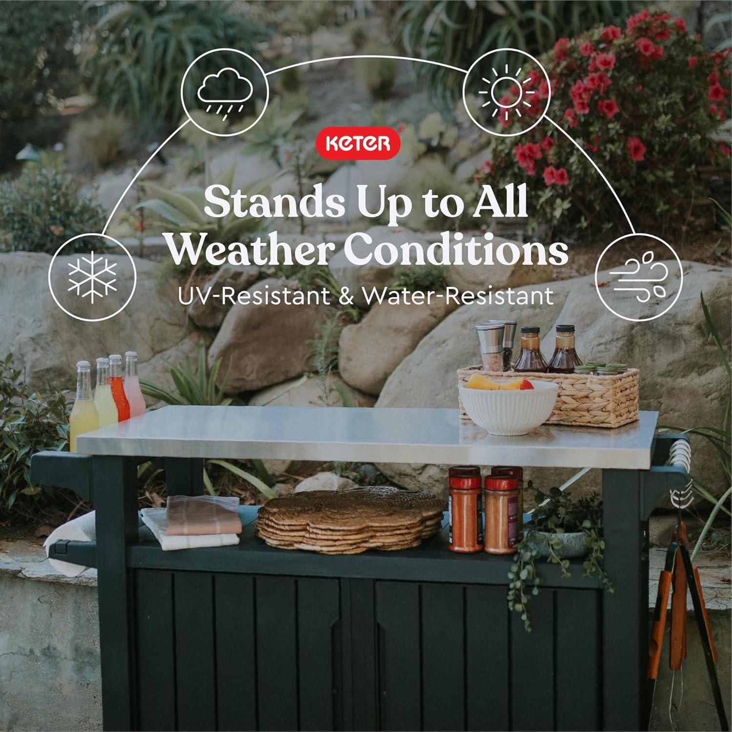 Keter Unity XL Outdoor Durable Kitchen Rolling Bar Cart with Storage Cabinet, Graphite