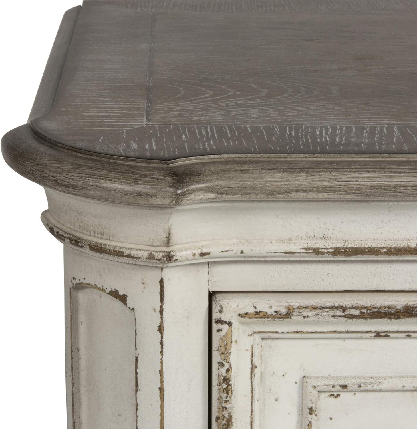 Elegant Whitewashed 2-Drawer Nightstand in Antique White with Bead Molding