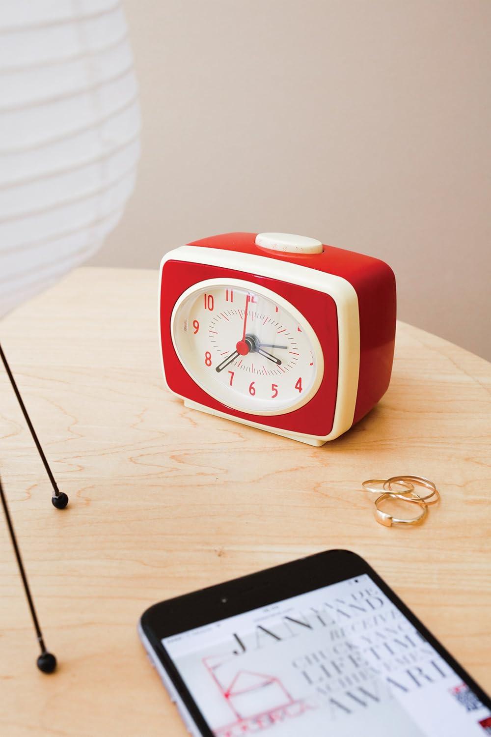 Retro Red and Cream Analog Alarm Clock with Glow Hands