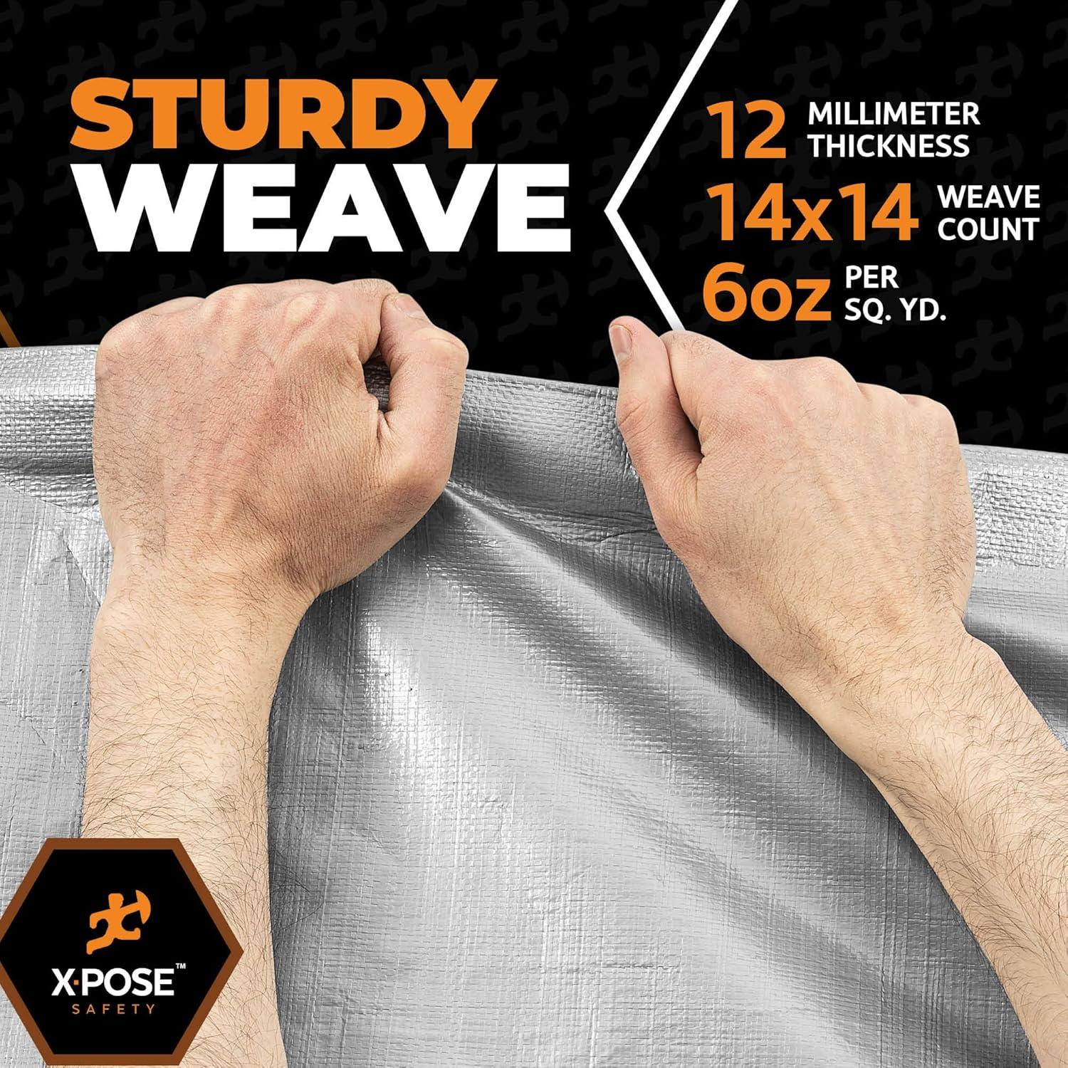 Heavy Duty Silver Poly Tarp 9' X 12' - Multipurpose Protective Cover - Durable, Waterproof, Weather Proof, Rip and Tear Resistant - Extra Thick 12 Mil Polyethylene - by Xpose Safety