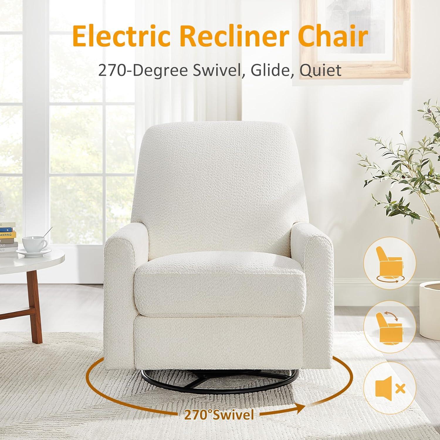 31.5 Inch Boucle Swivel Glider Power Recliner