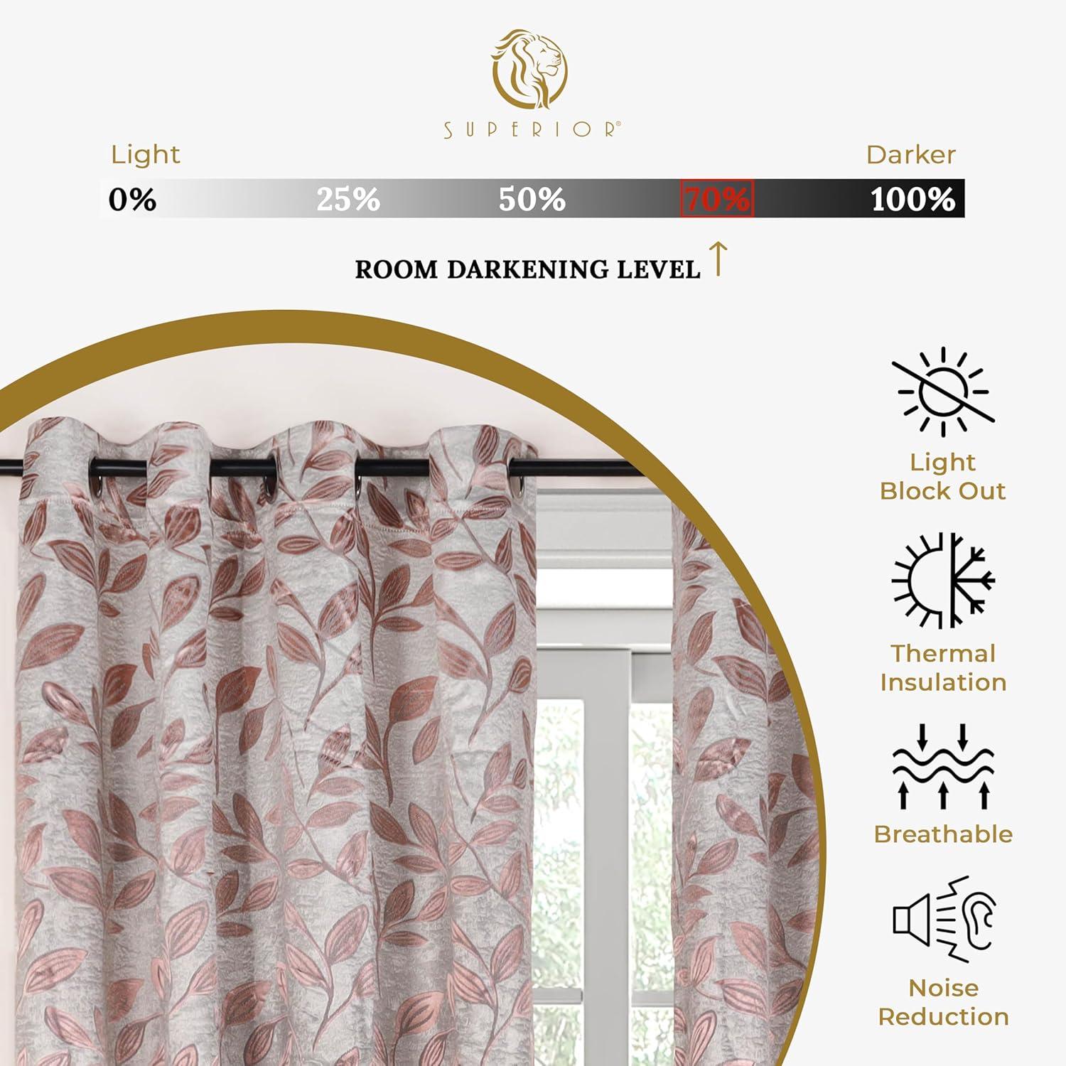 Modern Bohemian Leaves Room Darkening Semi-Blackout Curtains, Set of 2, 52"x108", Bronze - Blue Nile Mills
