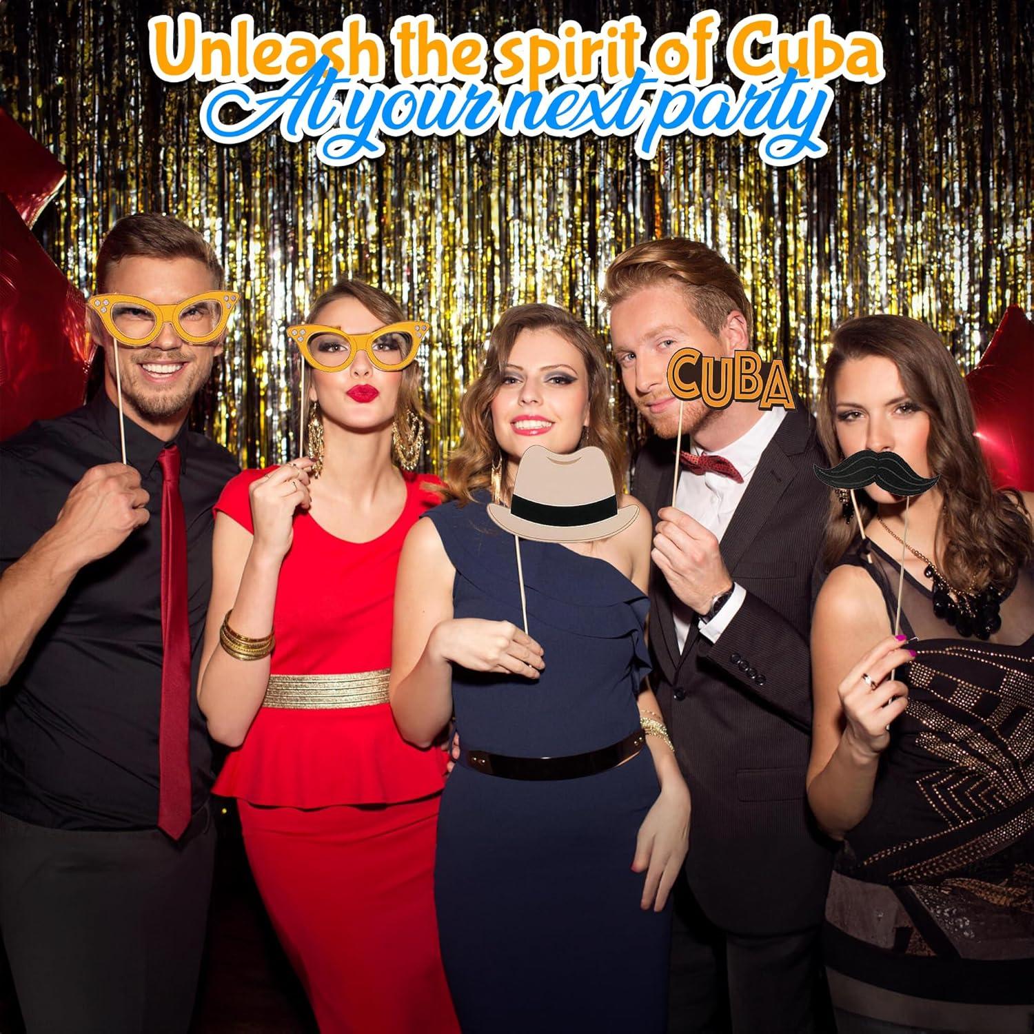 Havana Cuban Theme Party Photo Booth Props (Set of 12) Havana Nights Party Supplies, Apparel Accessories