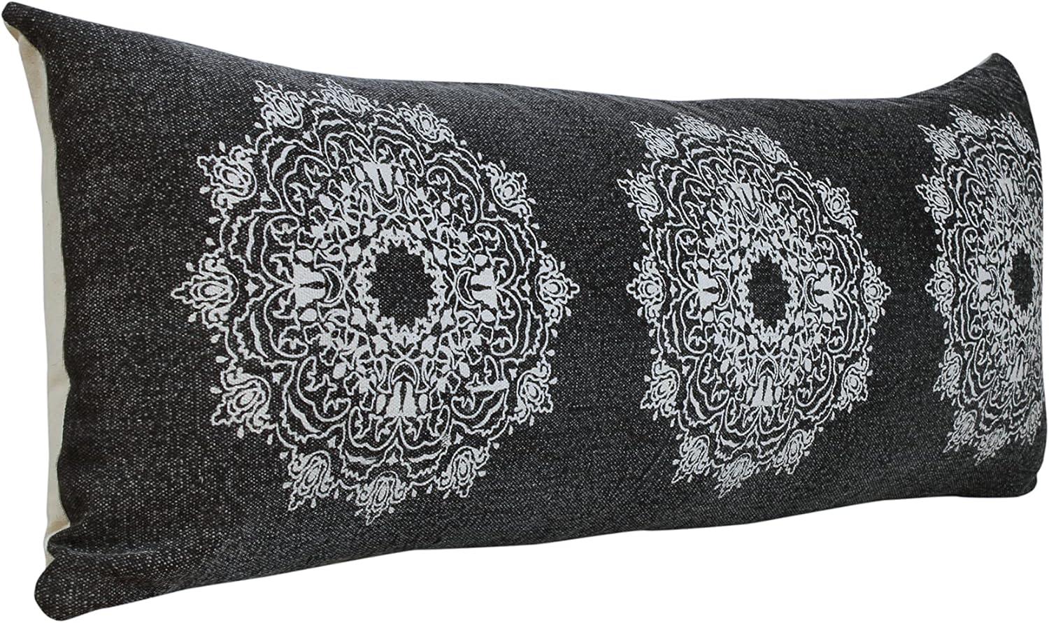 Ox Bay 14" x 36" Hand-Woven Black/ White Medallion Organic Cotton Pillow Cover