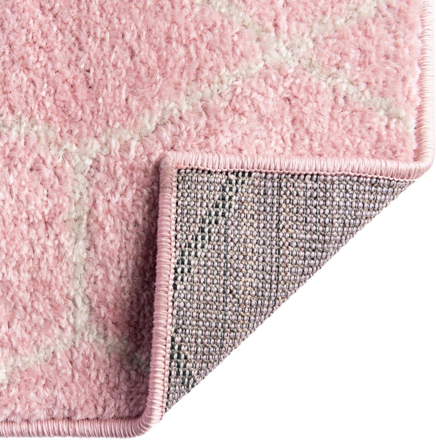 Light Pink Lattice Frieze 10' x 14' Synthetic Area Rug