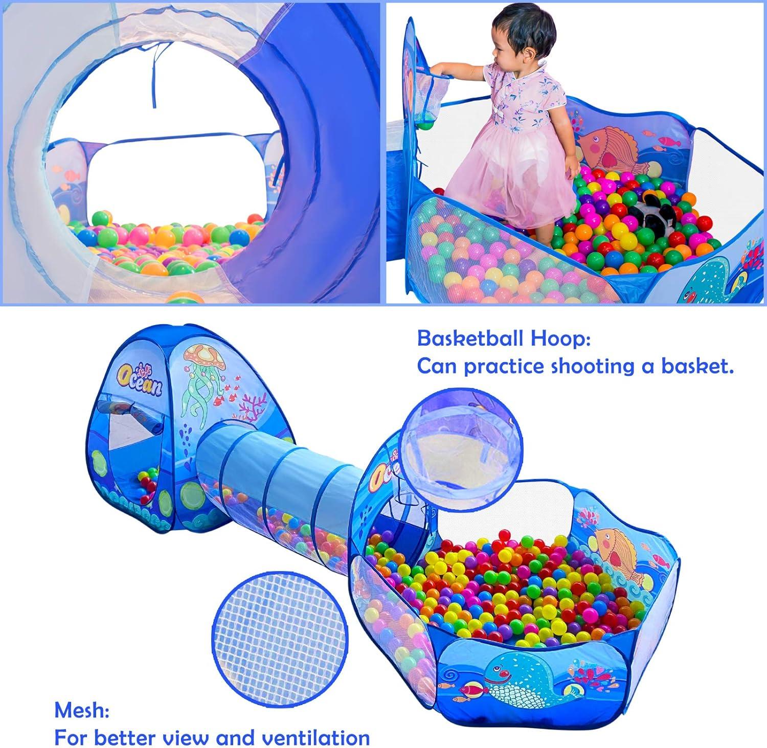 Blue Ocean 3-Piece Kids Play Tent with Tunnel and Ball Pit