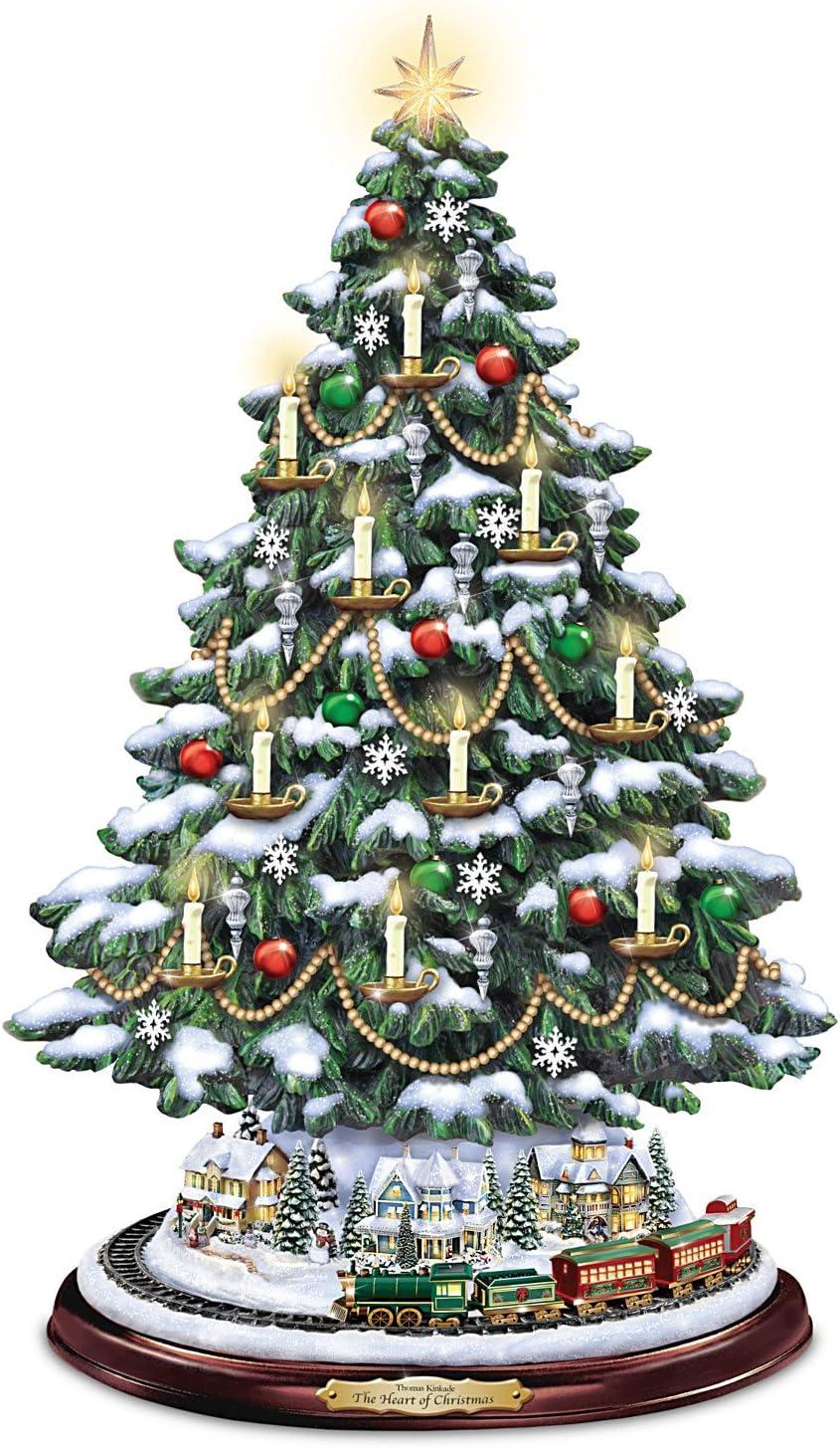 Bradford Thomas Kinkade Candlelit Tabletop Tree Lights & Music & Rotating Train