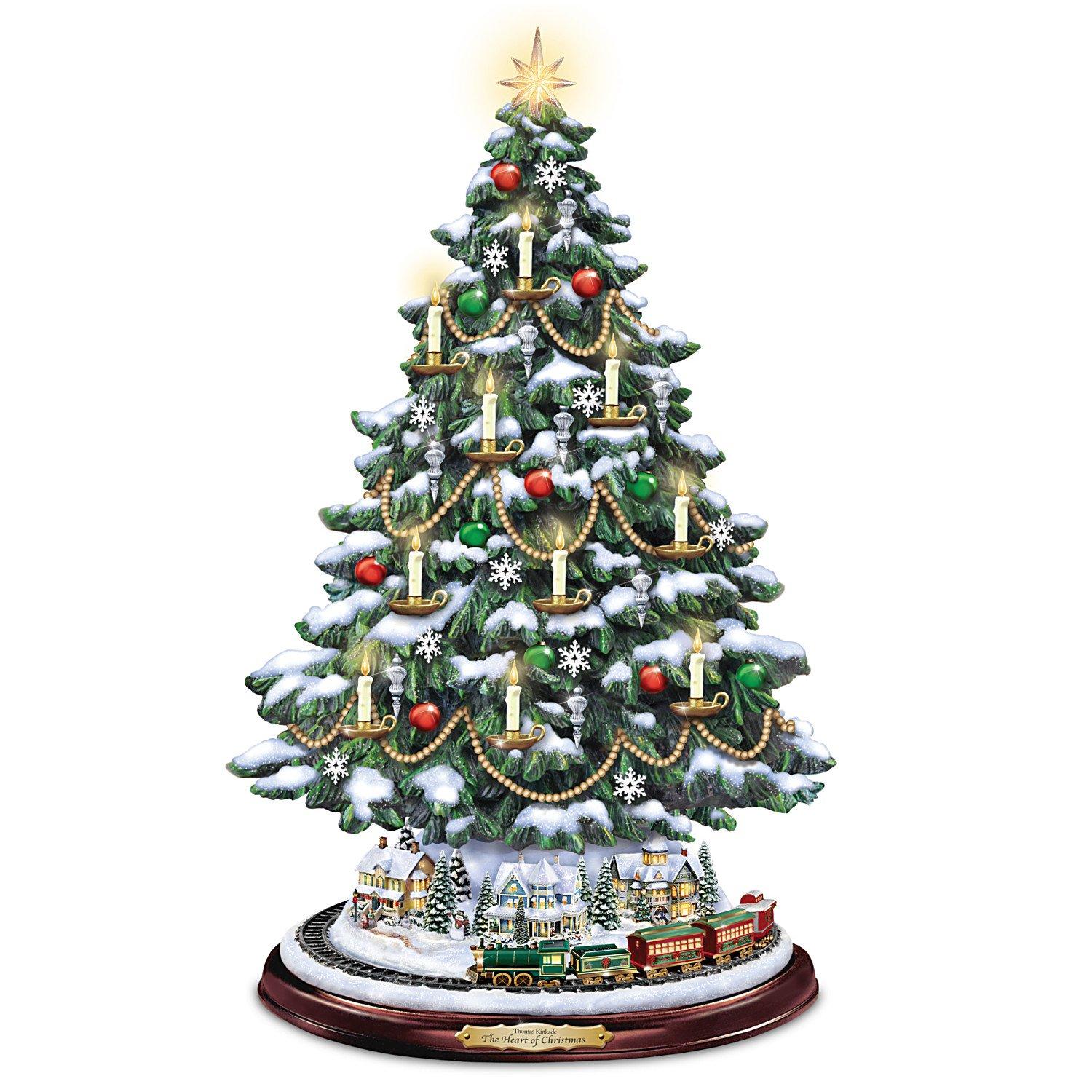 Bradford Thomas Kinkade Candlelit Tabletop Tree Lights & Music & Rotating Train