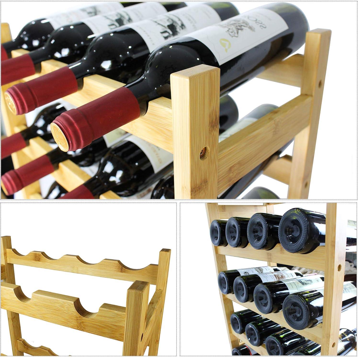 Bamboo Wine Rack, 20 Bottles Display Holder, 5-Tier Free Standing Storage Shelves for Kitchen, Pantry, Cellar, Bar (Natural)