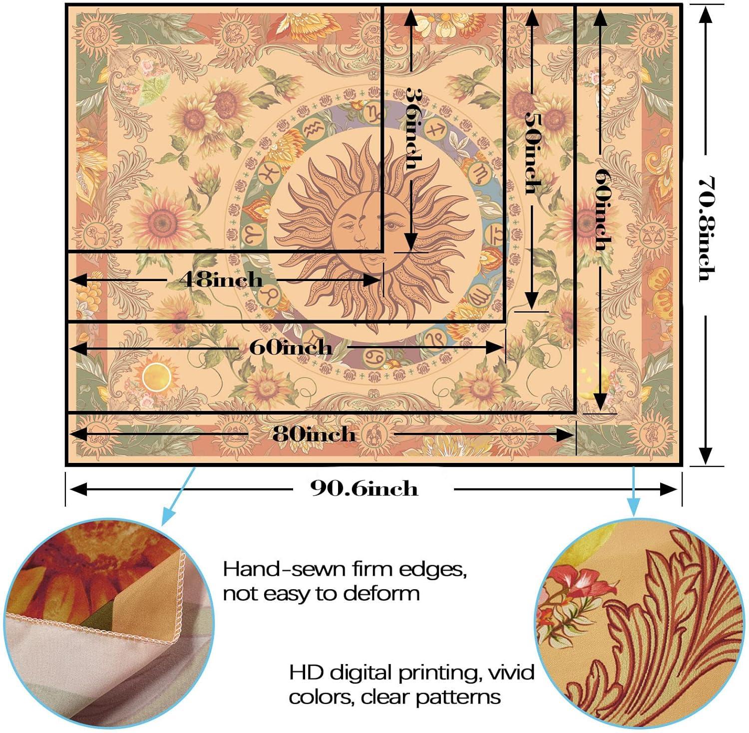 Orange Sun and Moon Polyester Tapestry with Sunflowers, 60'' × 80''