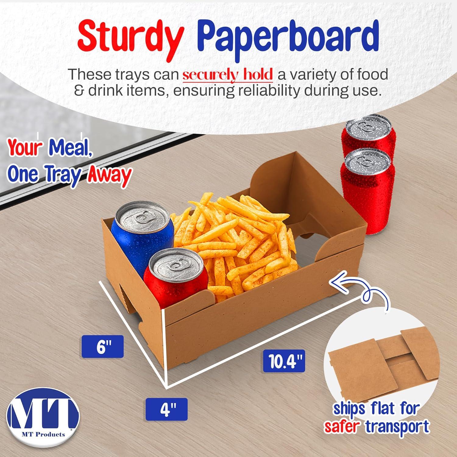 MT Products Brown Paperboard Food and Drink Tray - Pop-Up J-Type Rectangular - Pack of 25