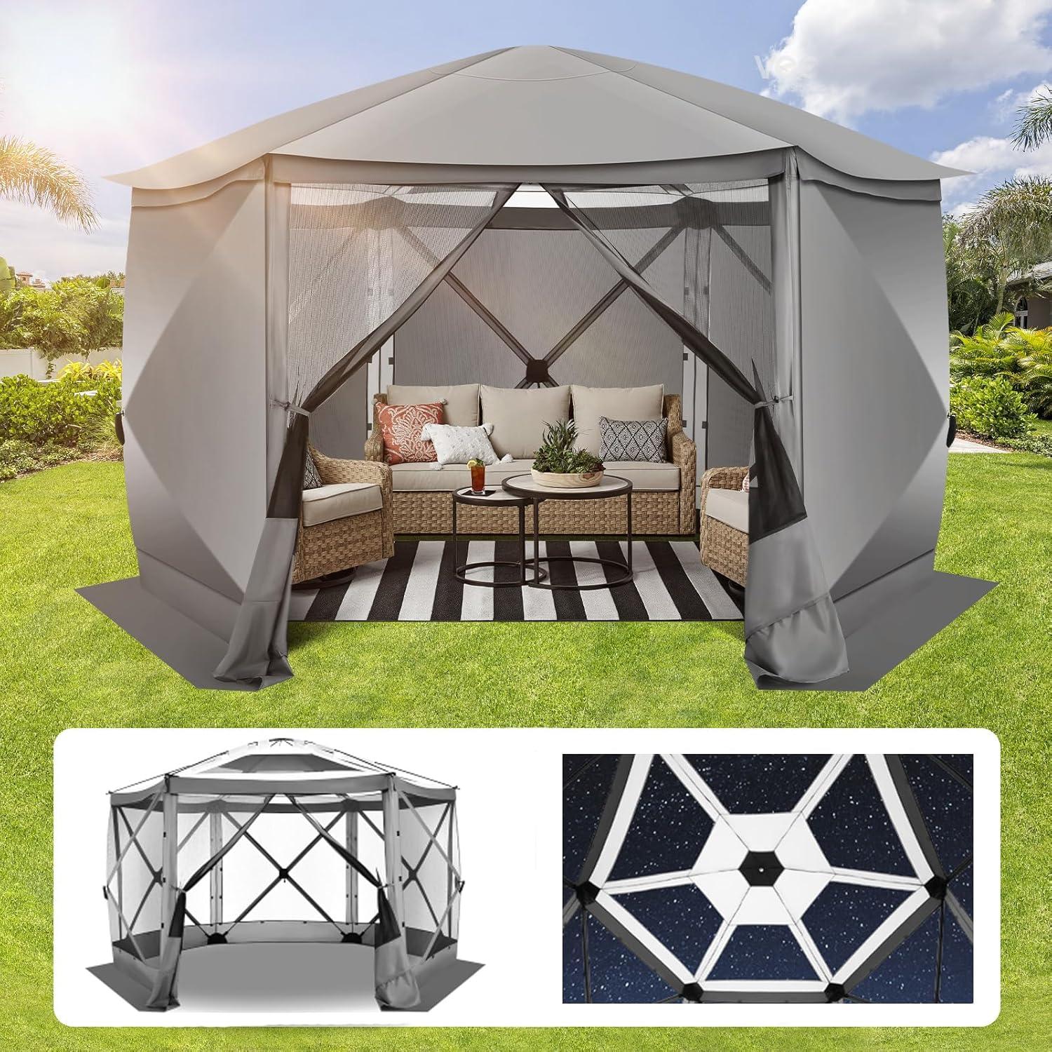 Gray 12x12 Metal Frame Pop-Up Gazebo with Mosquito Netting